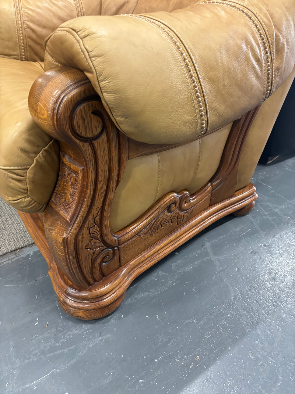 3+2+1 tan leather, solid wood framed sofa suite 3126