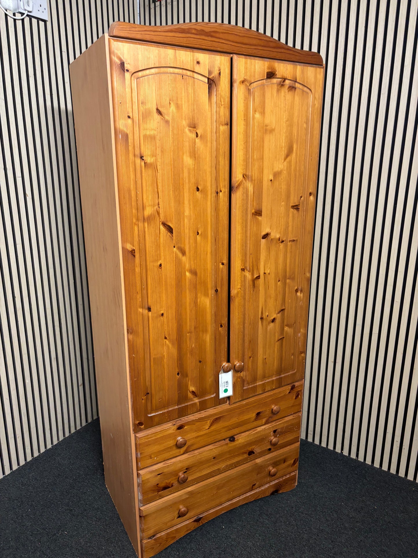Tall natural pine 2 door 3 drawer wardrobe (H 187 x W 80 x D 49 cm) 2226