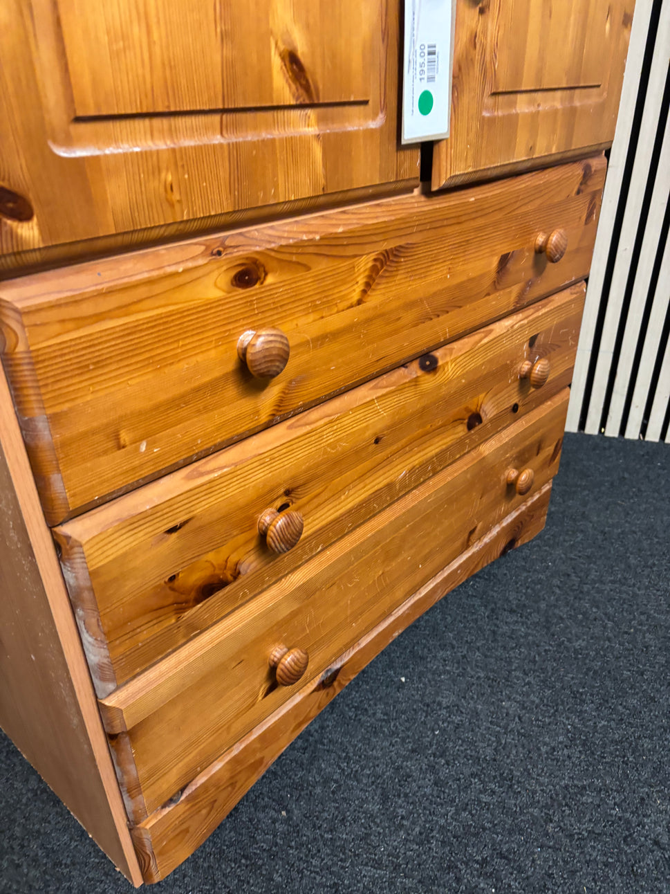 Tall natural pine 2 door 3 drawer wardrobe (H 187 x W 80 x D 49 cm) 2226