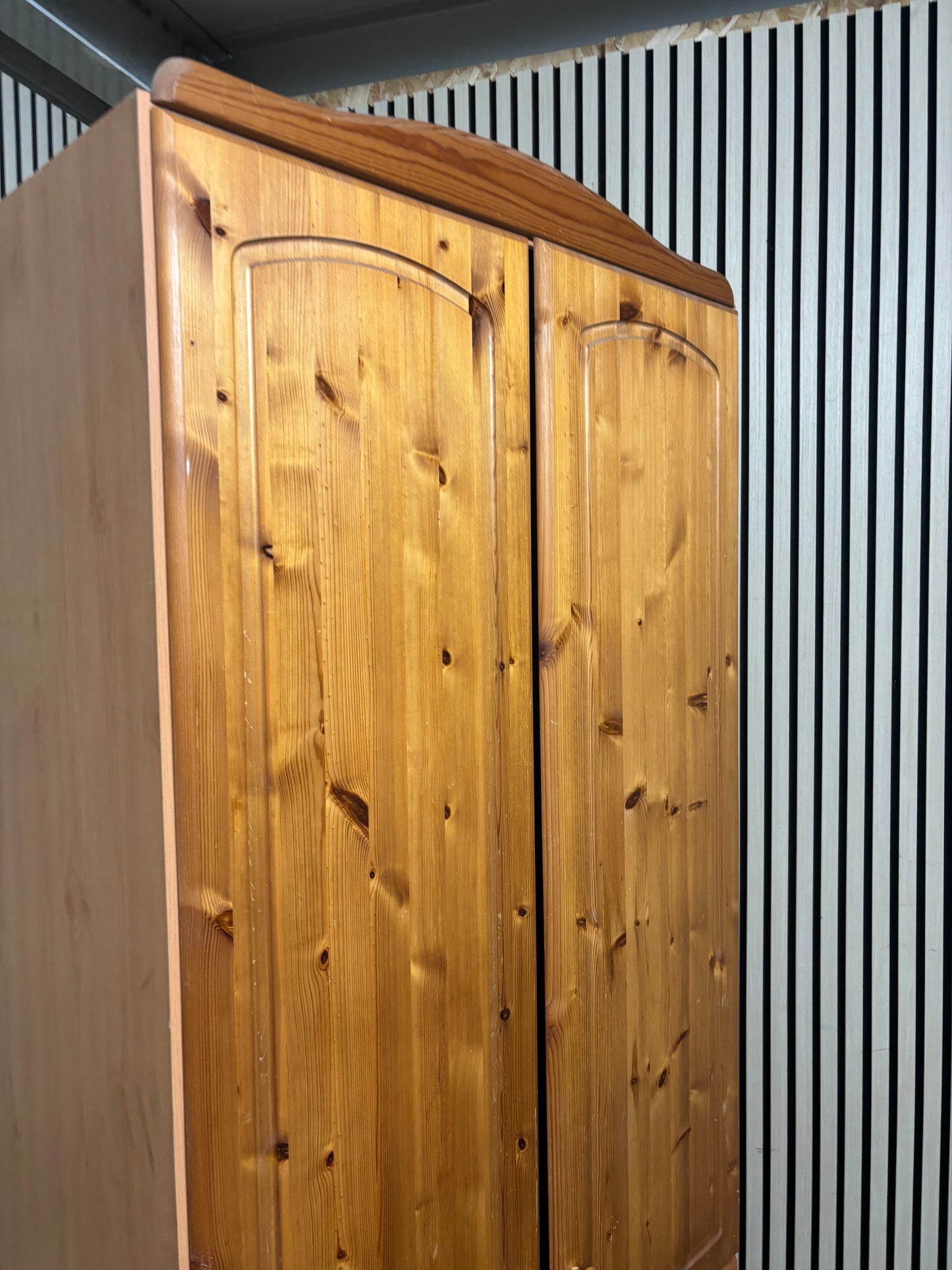 Tall natural pine 2 door 3 drawer wardrobe (H 187 x W 80 x D 49 cm) 2226