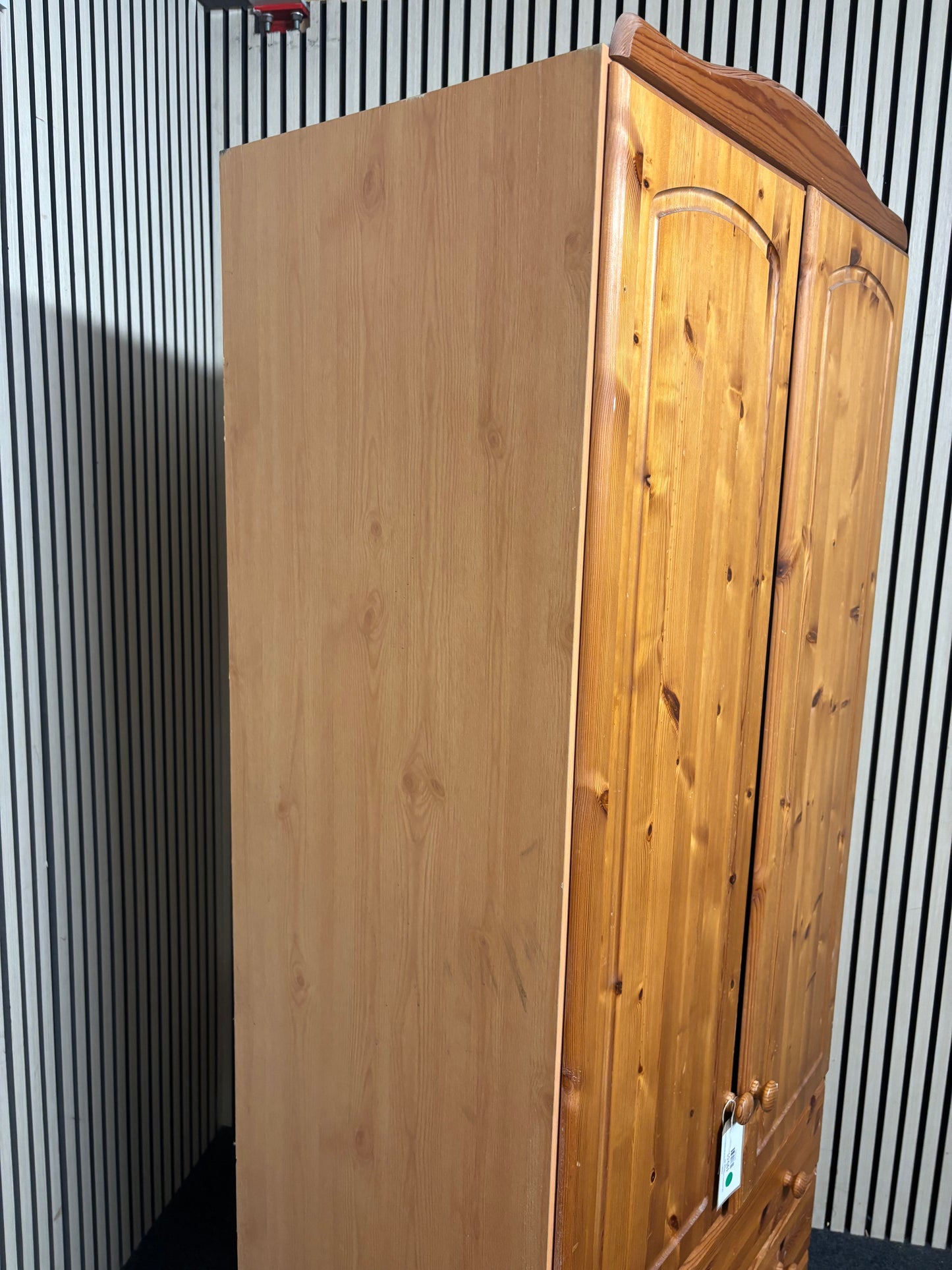 Tall natural pine 2 door 3 drawer wardrobe (H 187 x W 80 x D 49 cm) 2226