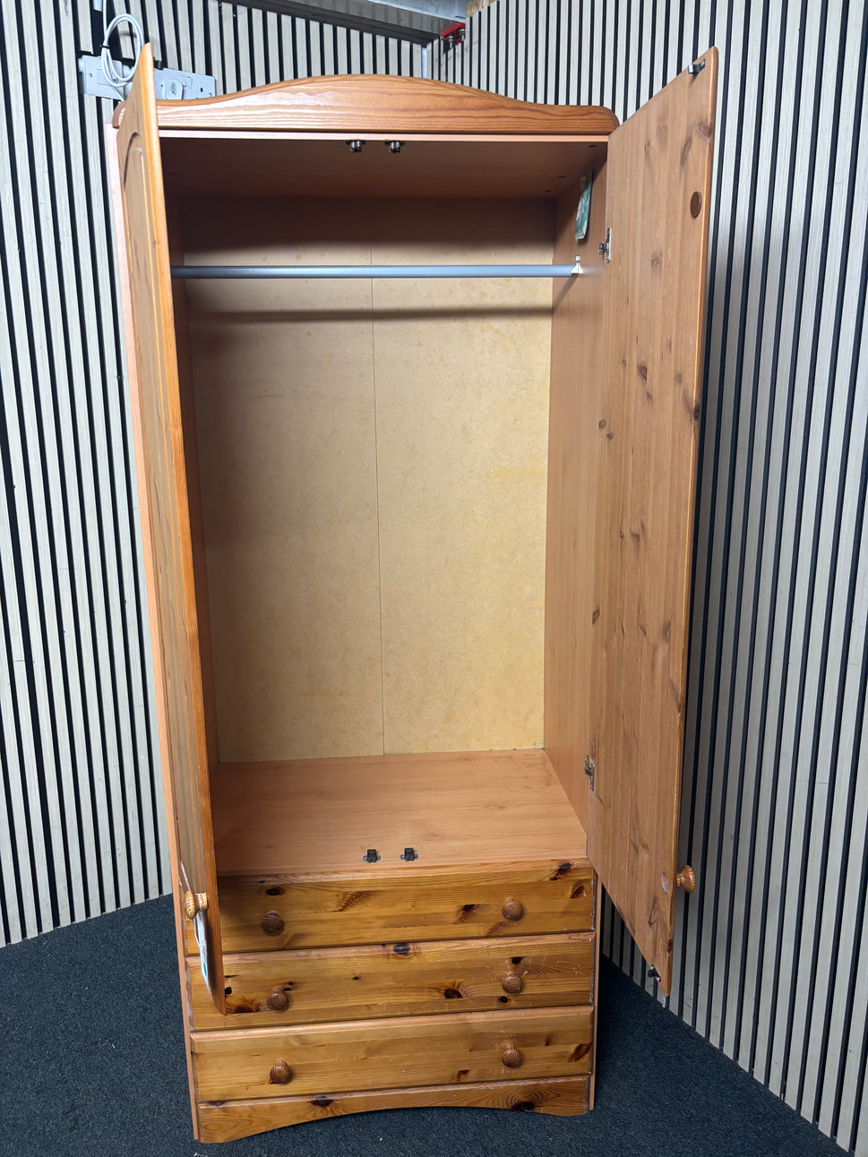 Tall natural pine 2 door 3 drawer wardrobe (H 187 x W 80 x D 49 cm) 2226