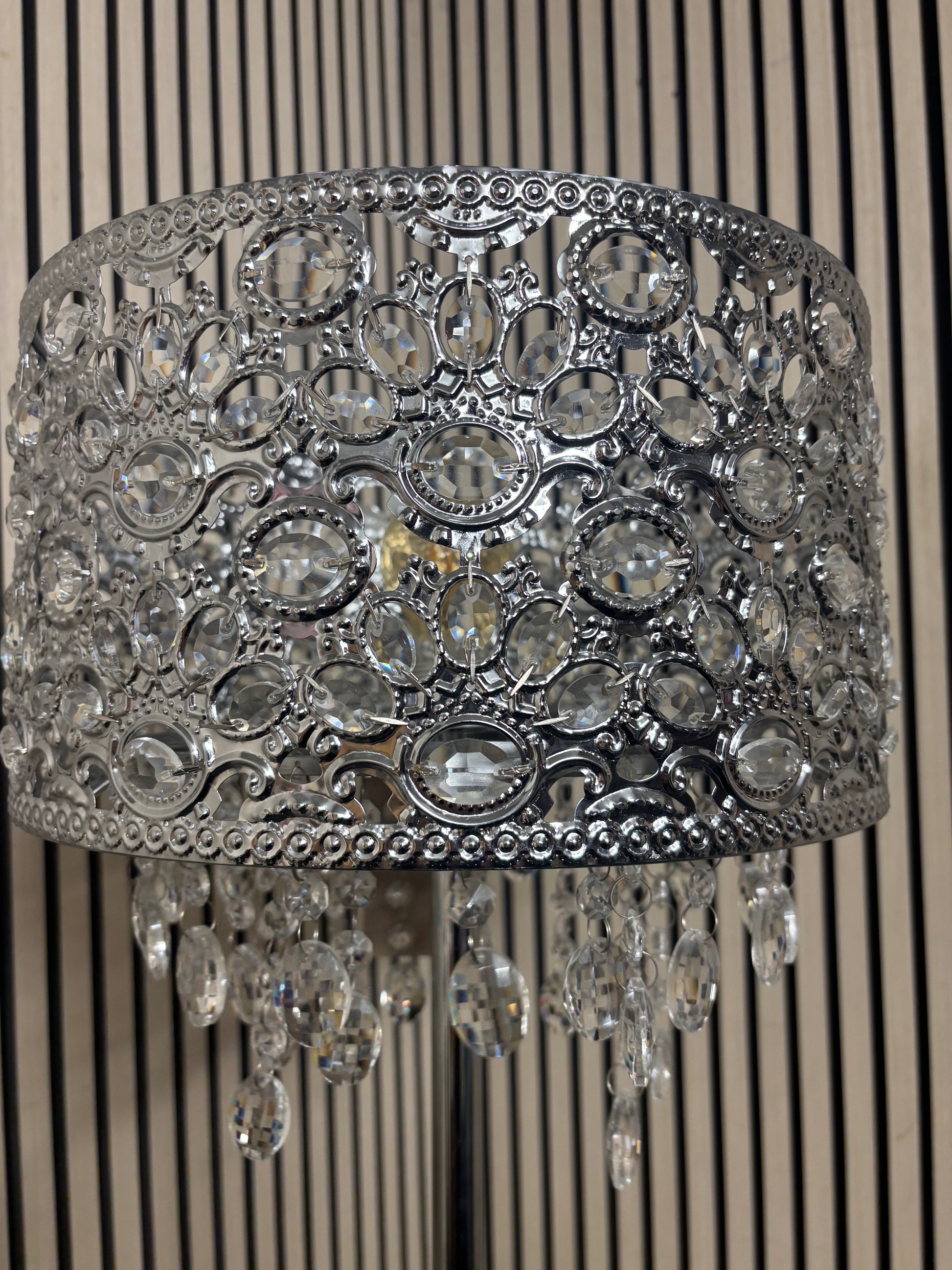Tall metal lamp with ornate lampshade 2226