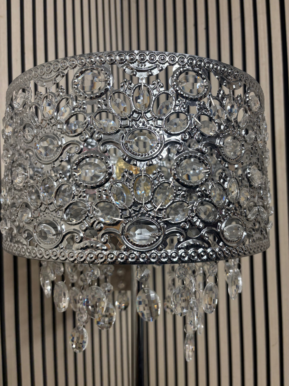 Tall metal lamp with ornate lampshade 2226