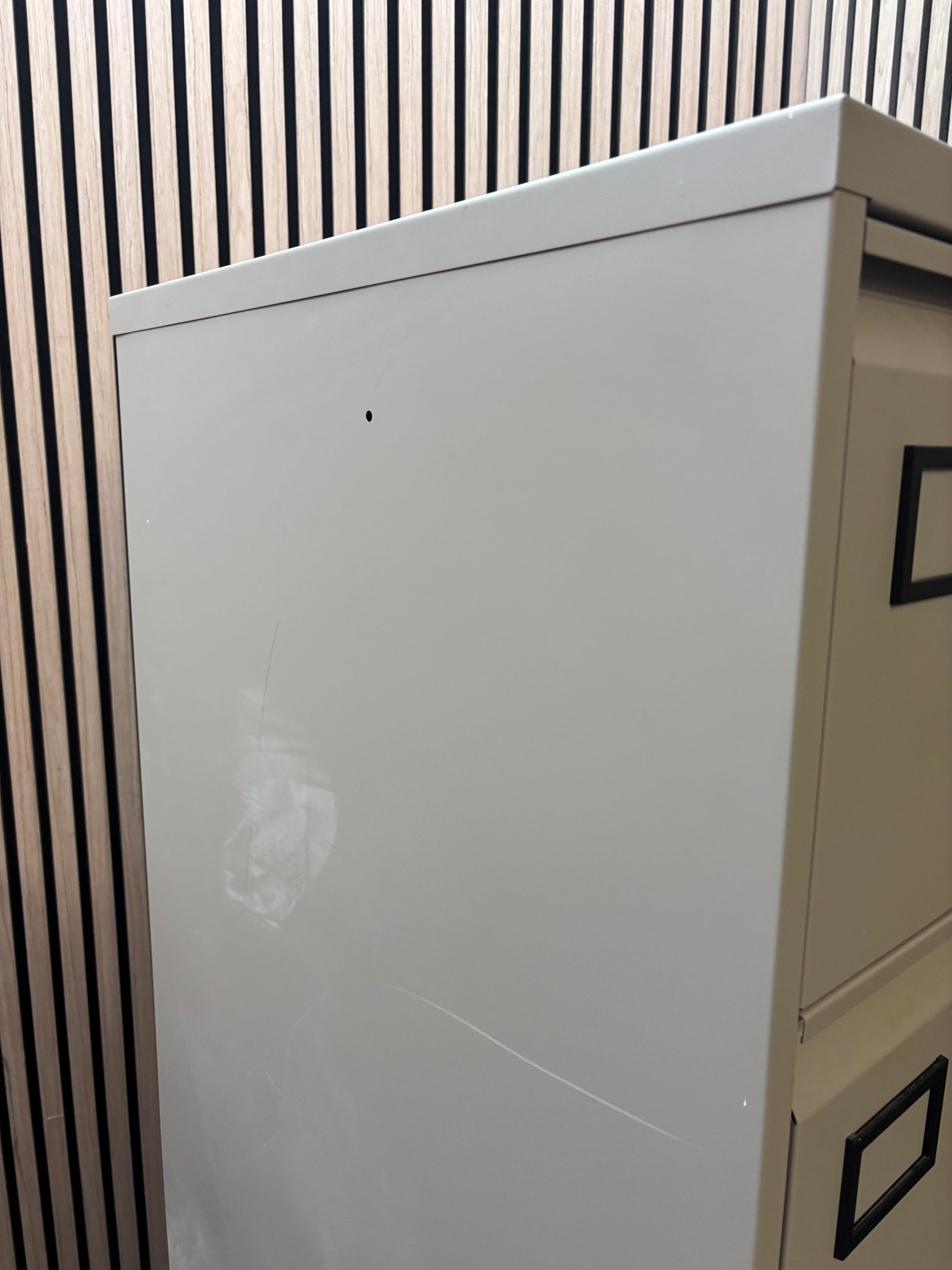 Grey metal 4 drawer filing cabinet with key