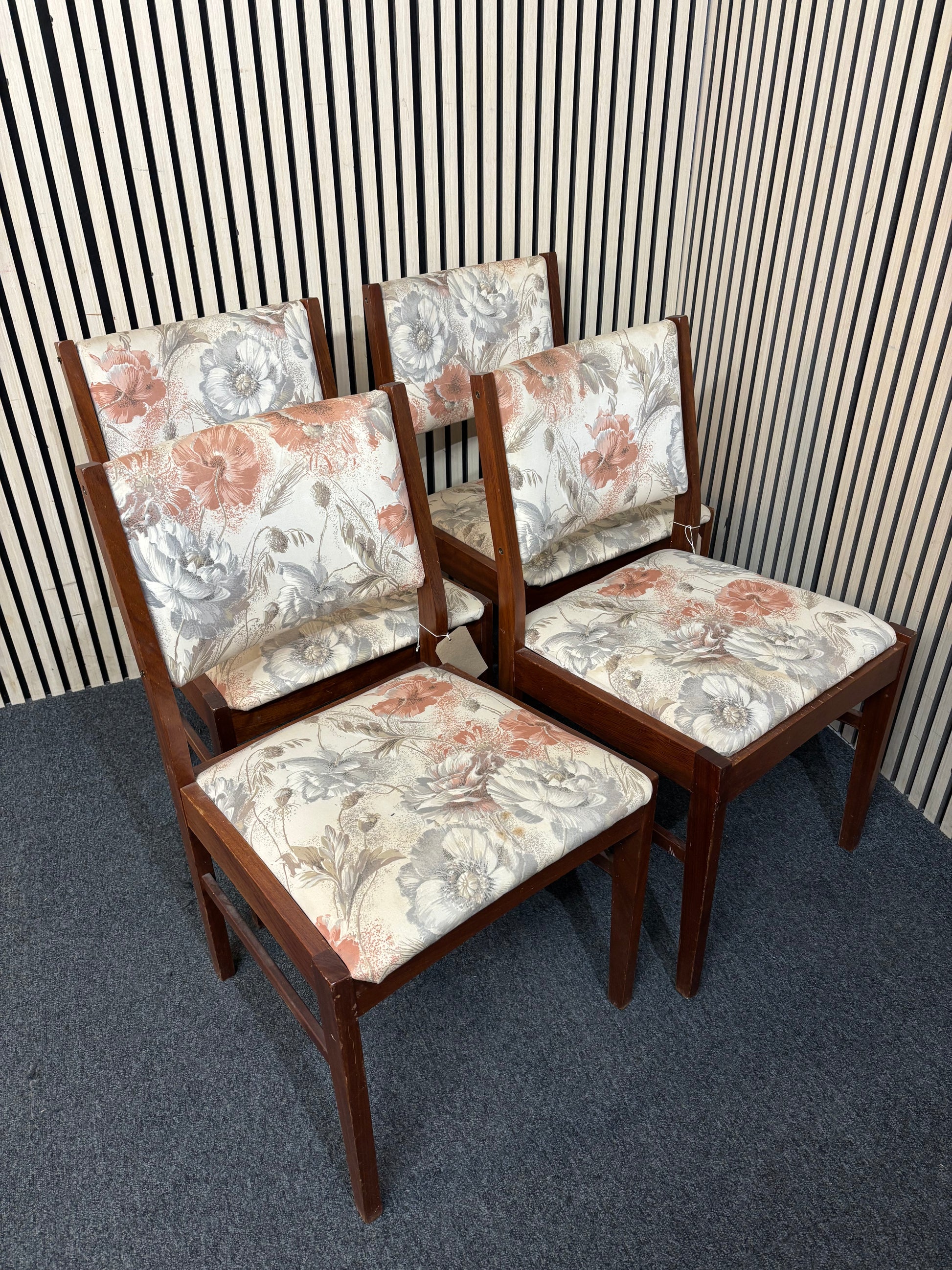 Solid dark wood framed dining chair with floral fabric back and seat (SET OF 4) 2226
