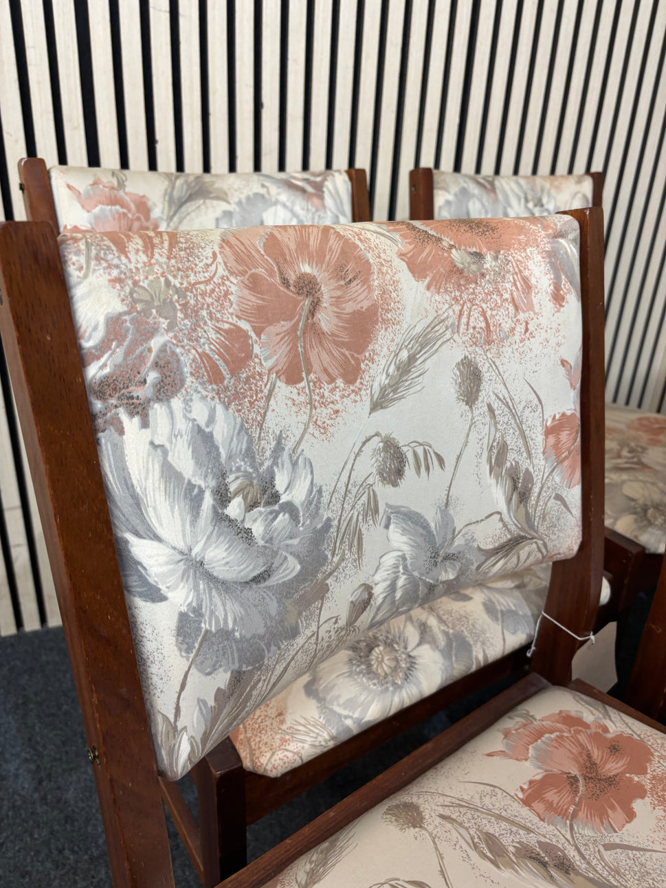 Solid dark wood framed dining chair with floral fabric back and seat (SET OF 4) 2226