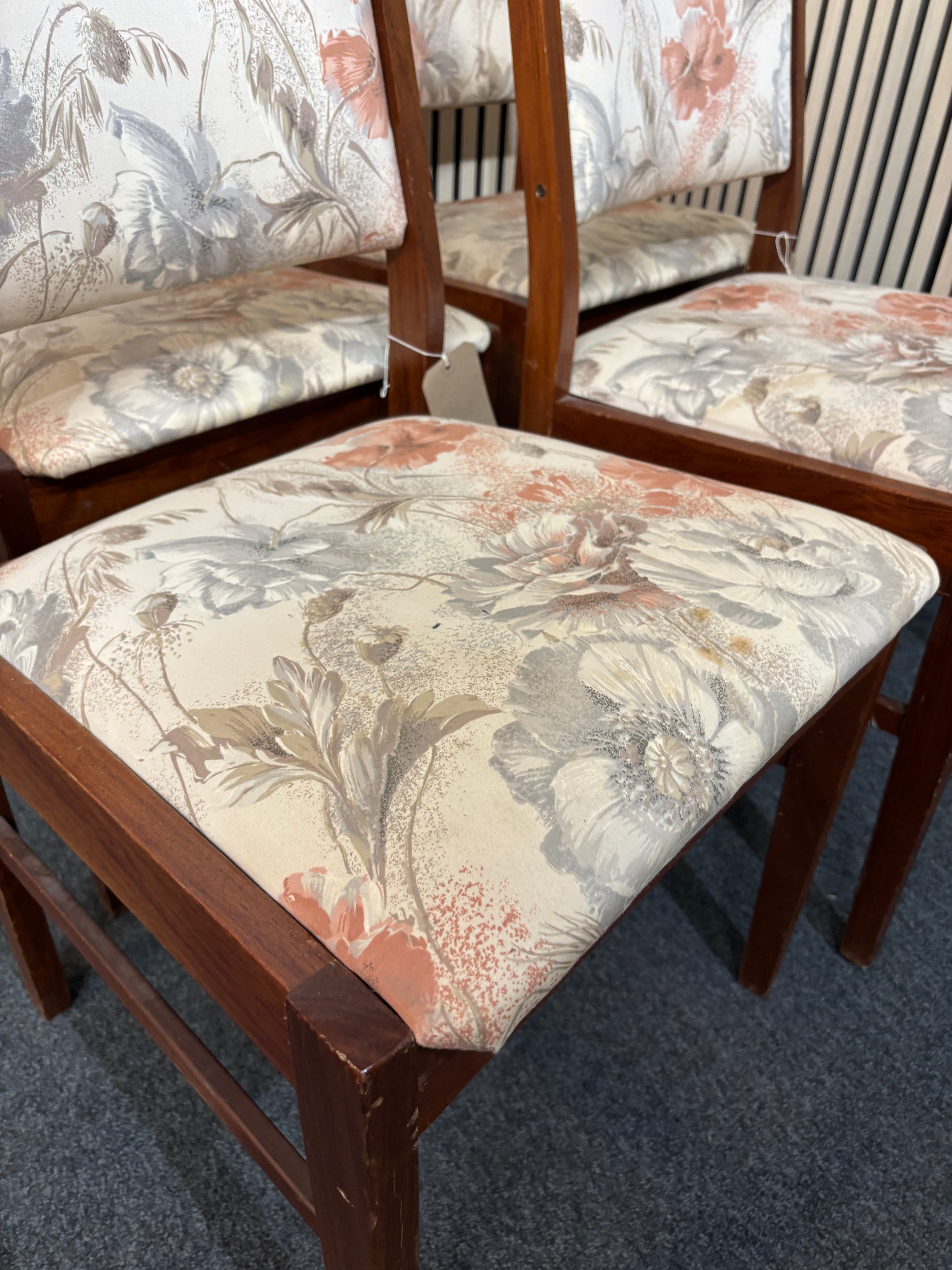 Solid dark wood framed dining chair with floral fabric back and seat (SET OF 4) 2226