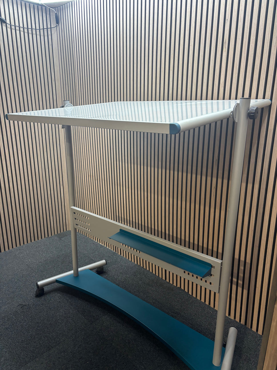 Large mobile whiteboard on castors