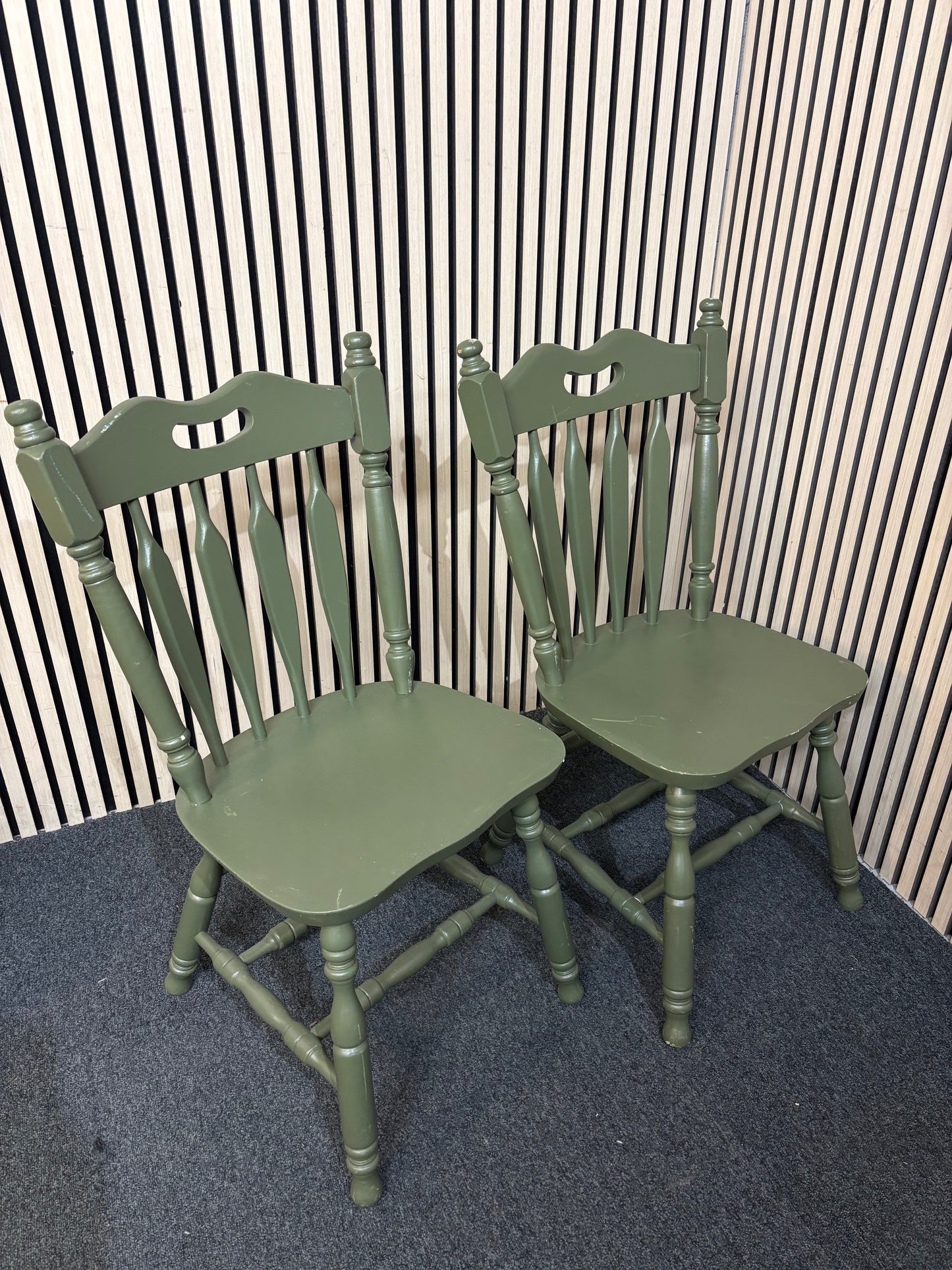 Solid wooden framed green painted kitchen chair (SET OF 2) 2226