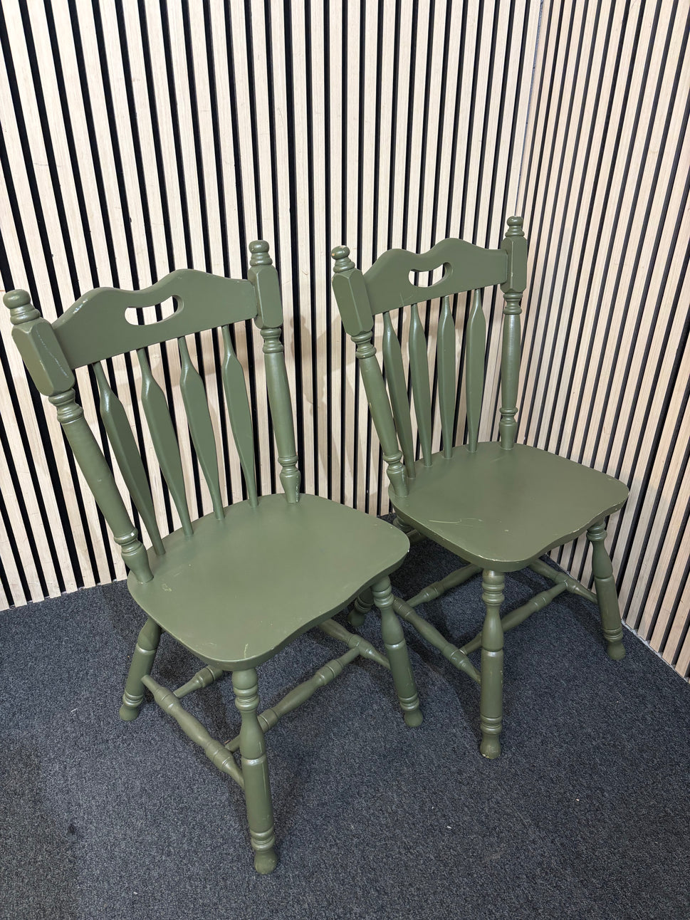 Solid wooden framed green painted kitchen chair (SET OF 2) 2226