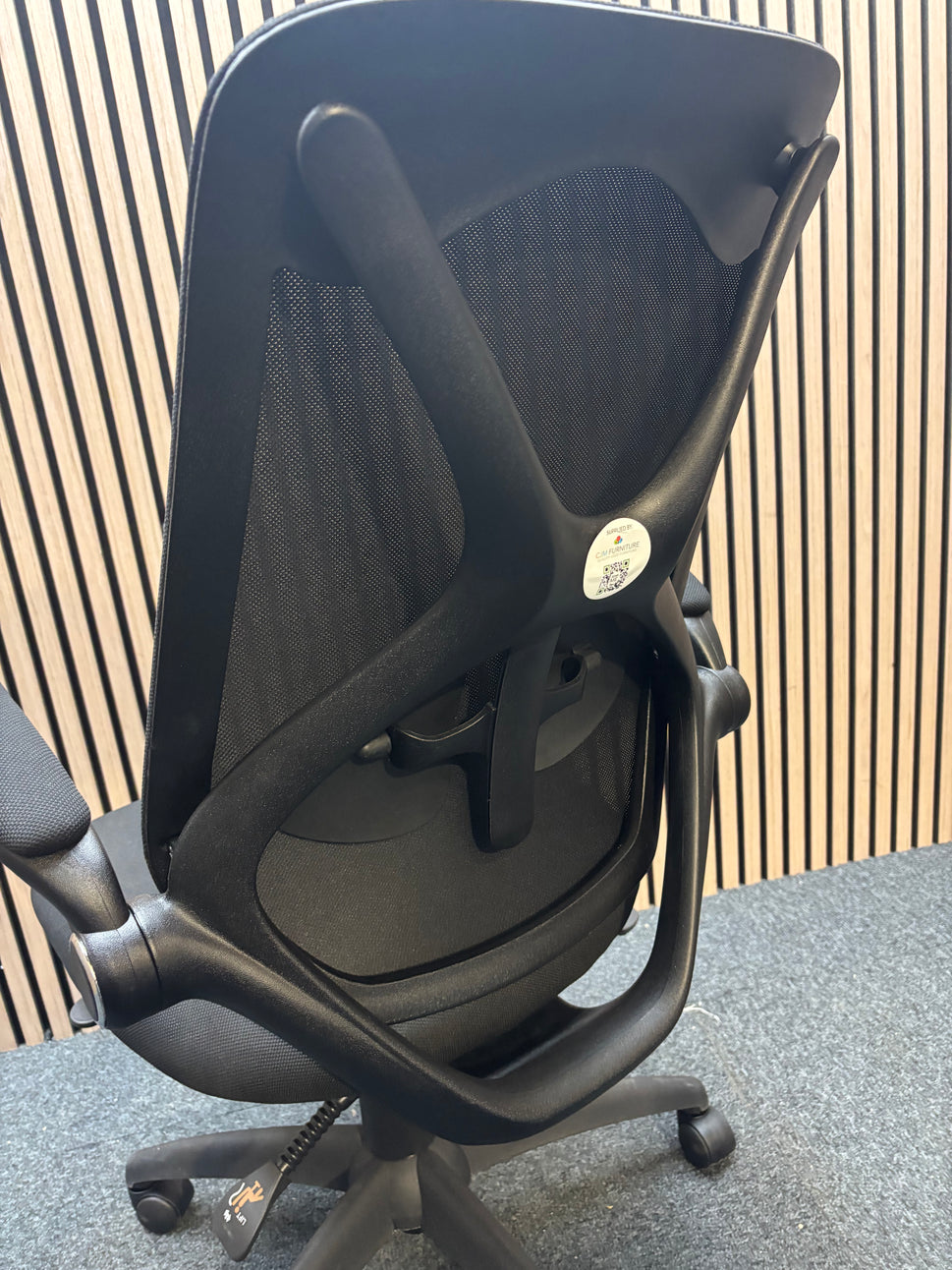 NEW Napier black fabric height adjustable swivel chair with black fabric pivot arms. PRICE INC VAT