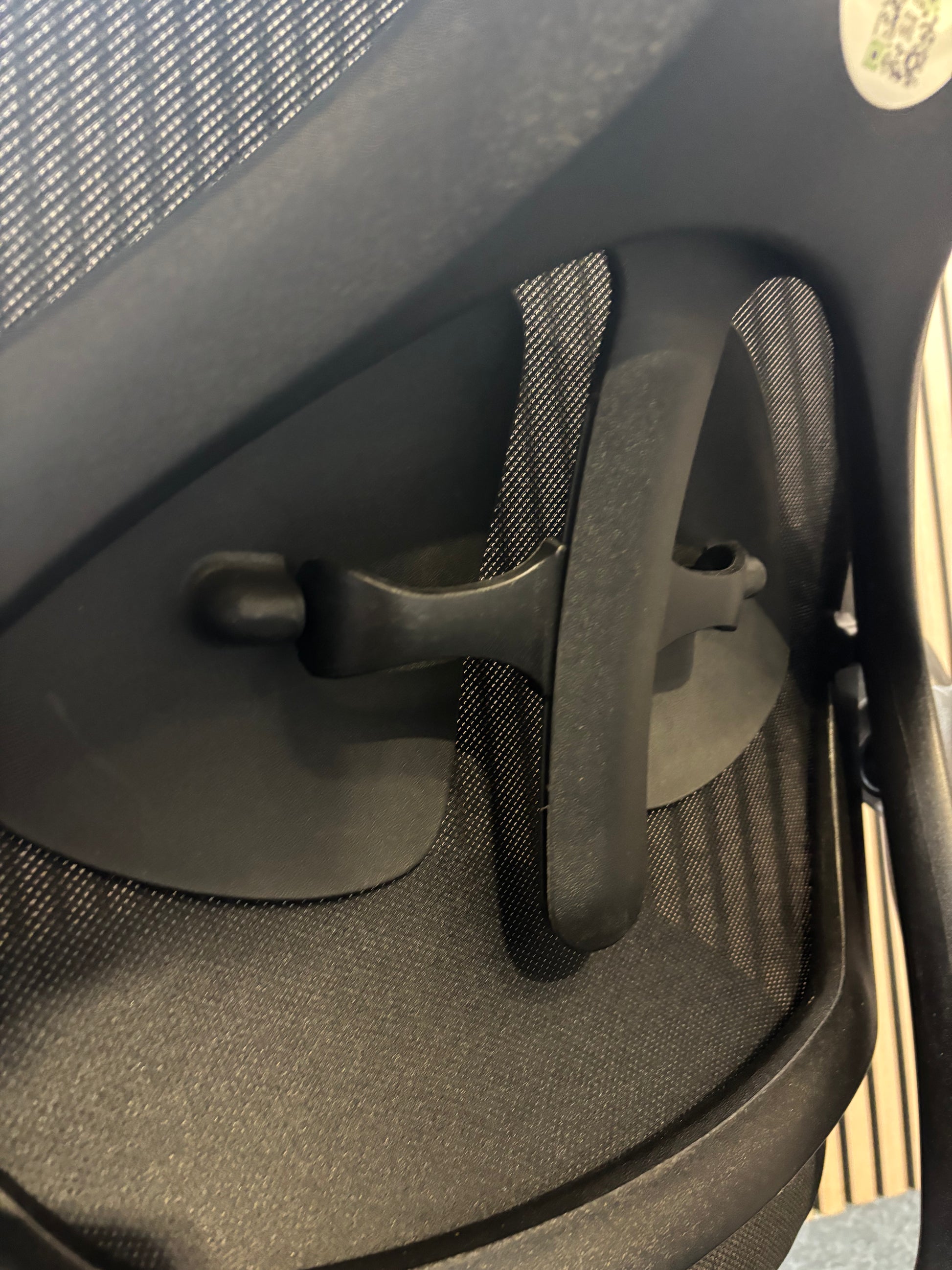 NEW Napier black fabric height adjustable swivel chair with black fabric pivot arms. PRICE INC VAT