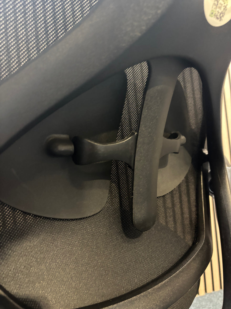 NEW Napier black fabric height adjustable swivel chair with black fabric pivot arms. PRICE INC VAT