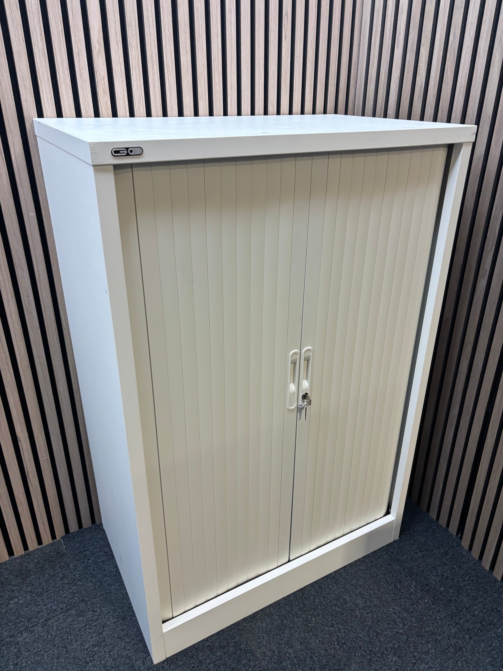 Medium white metal side open tambour unit