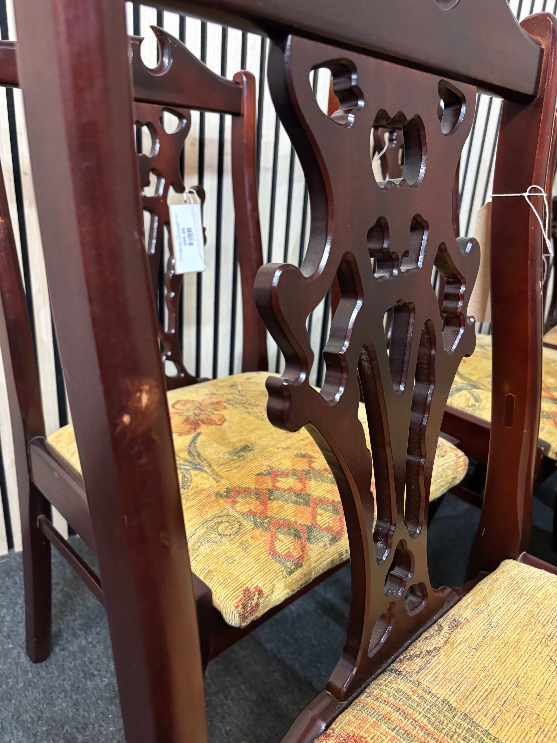 Solid mahogany framed ornate dining chair with mixed fabric yellow seat (SET OF 6) 43457