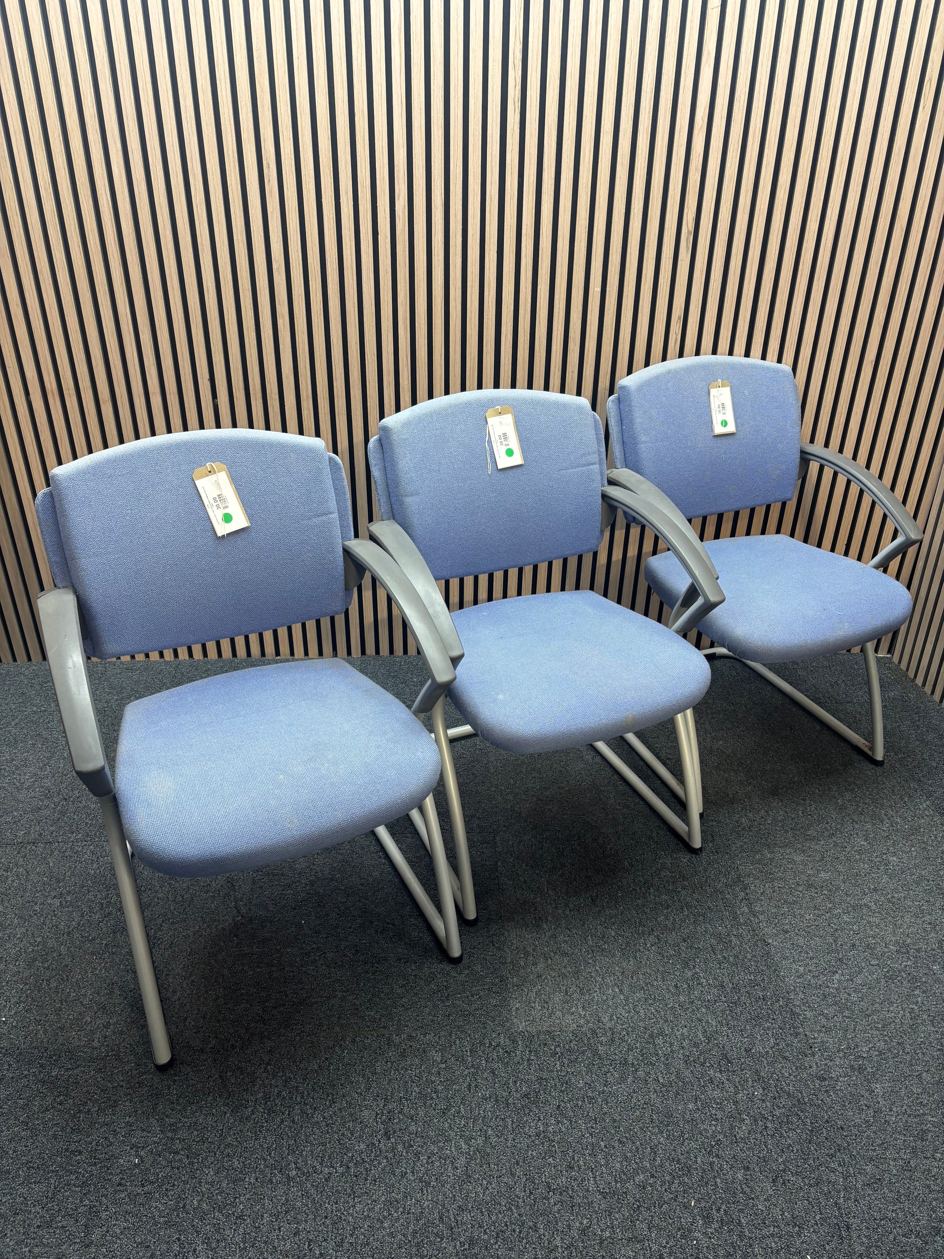 Light blue fabric solid metal framed meeting chair with arms