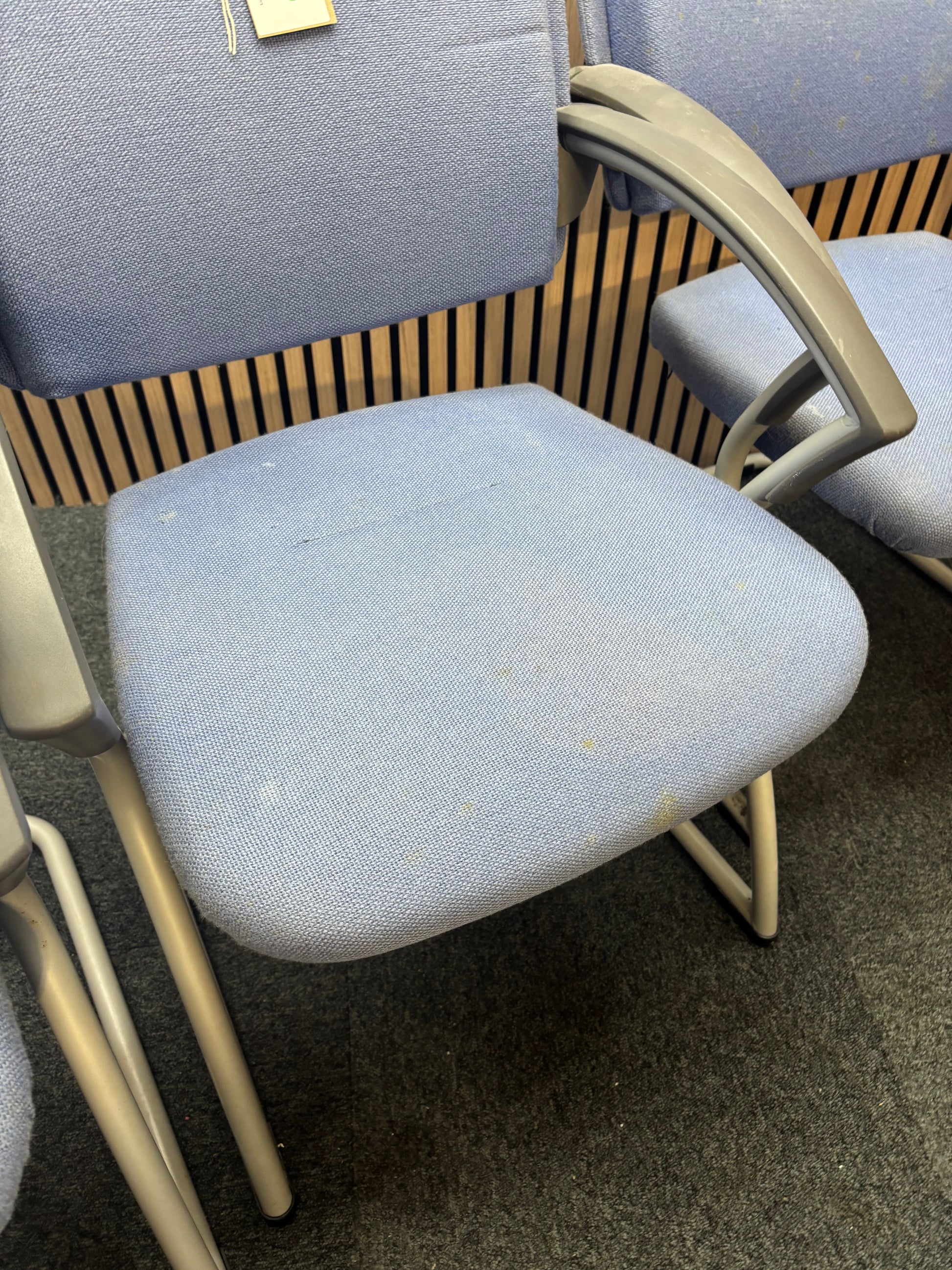Light blue fabric solid metal framed meeting chair with arms