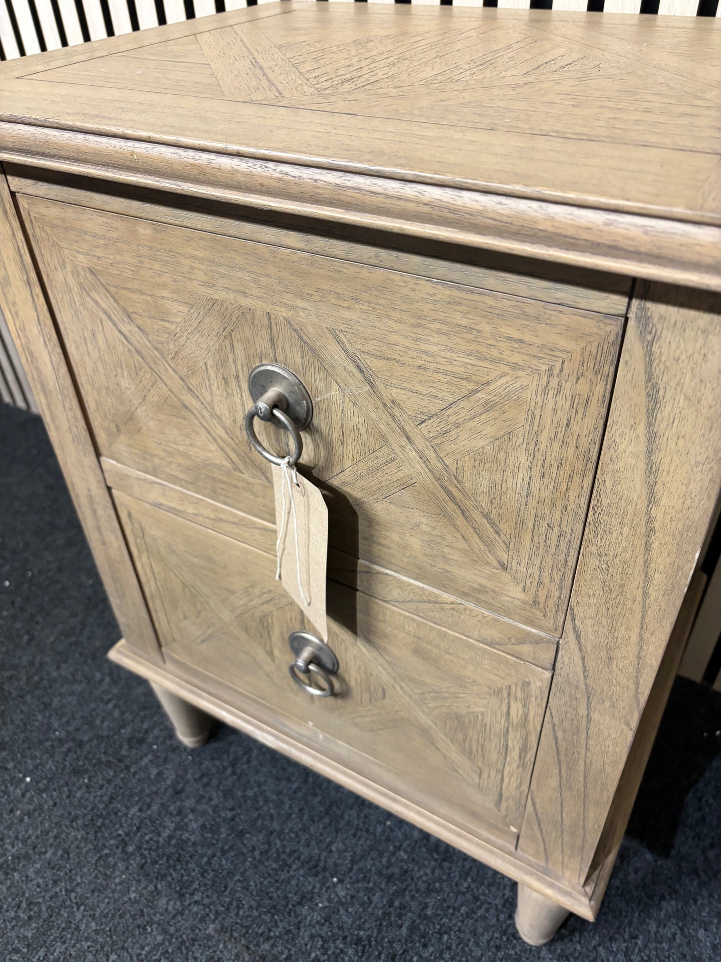 Solid wood 2 drawer bedside locker with ornate details 67Hx40Dx50W 43531