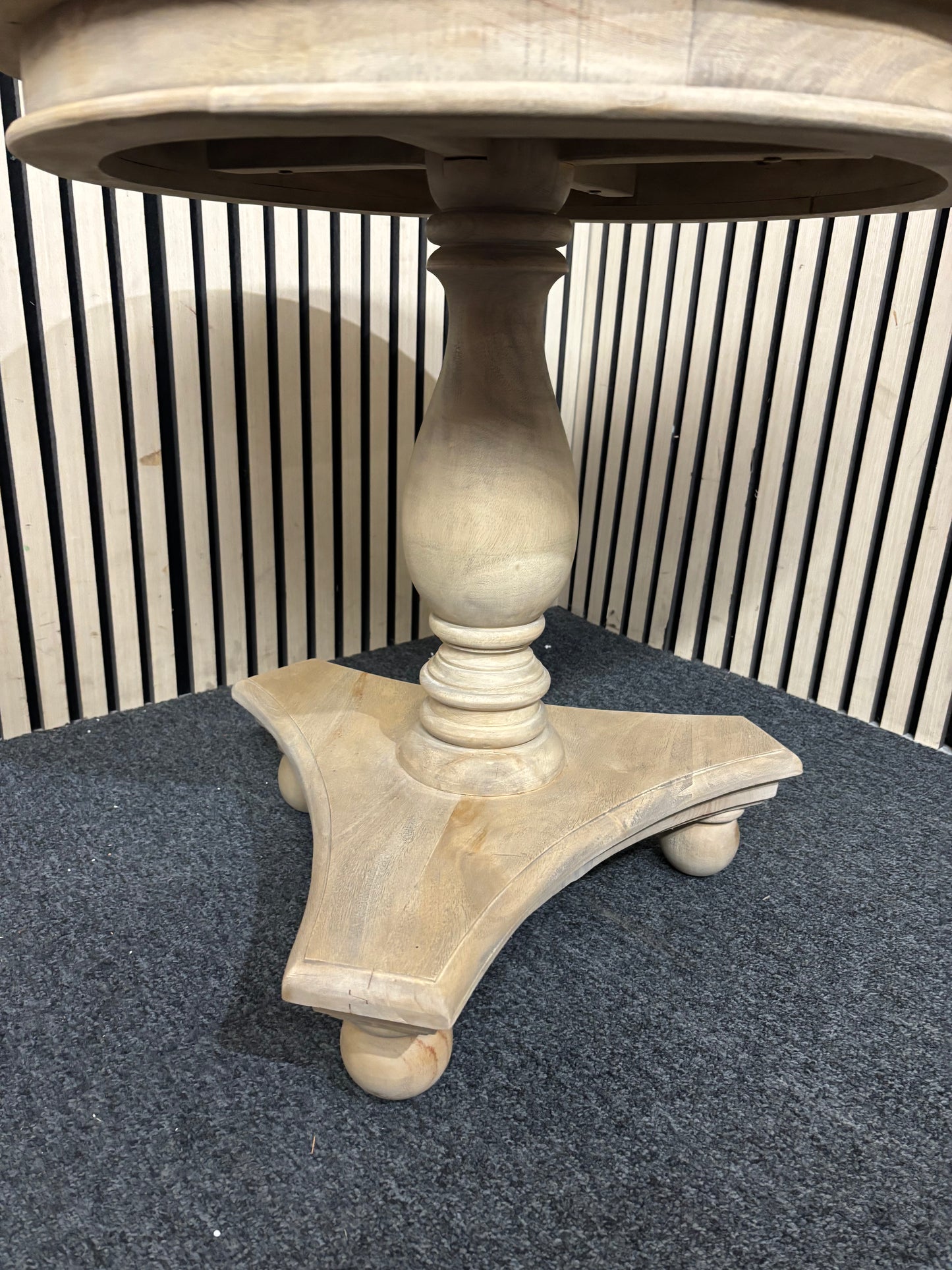 Solid natural wood circular wine table with bun feet  43541