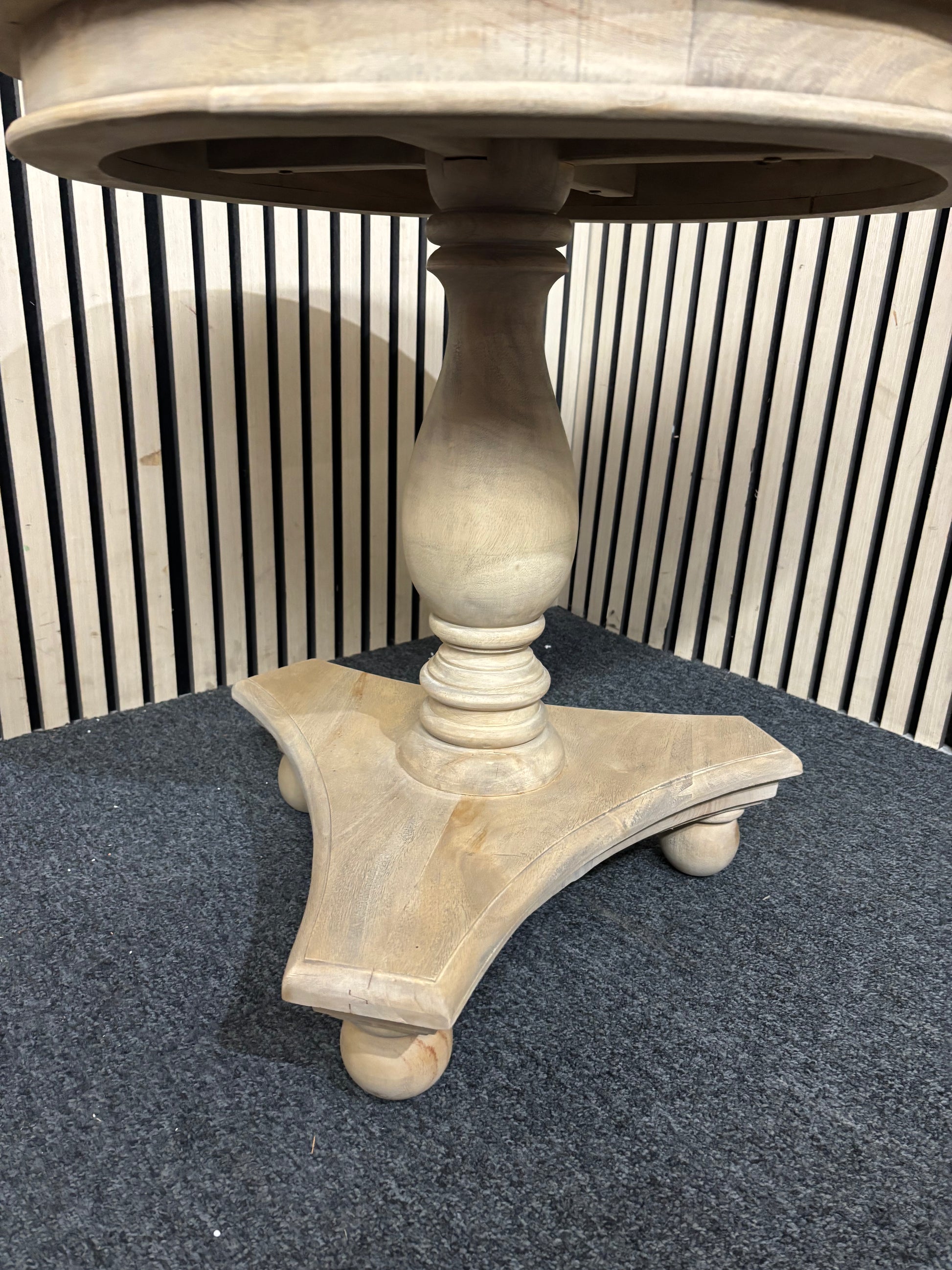 Solid natural wood circular wine table with bun feet  43541