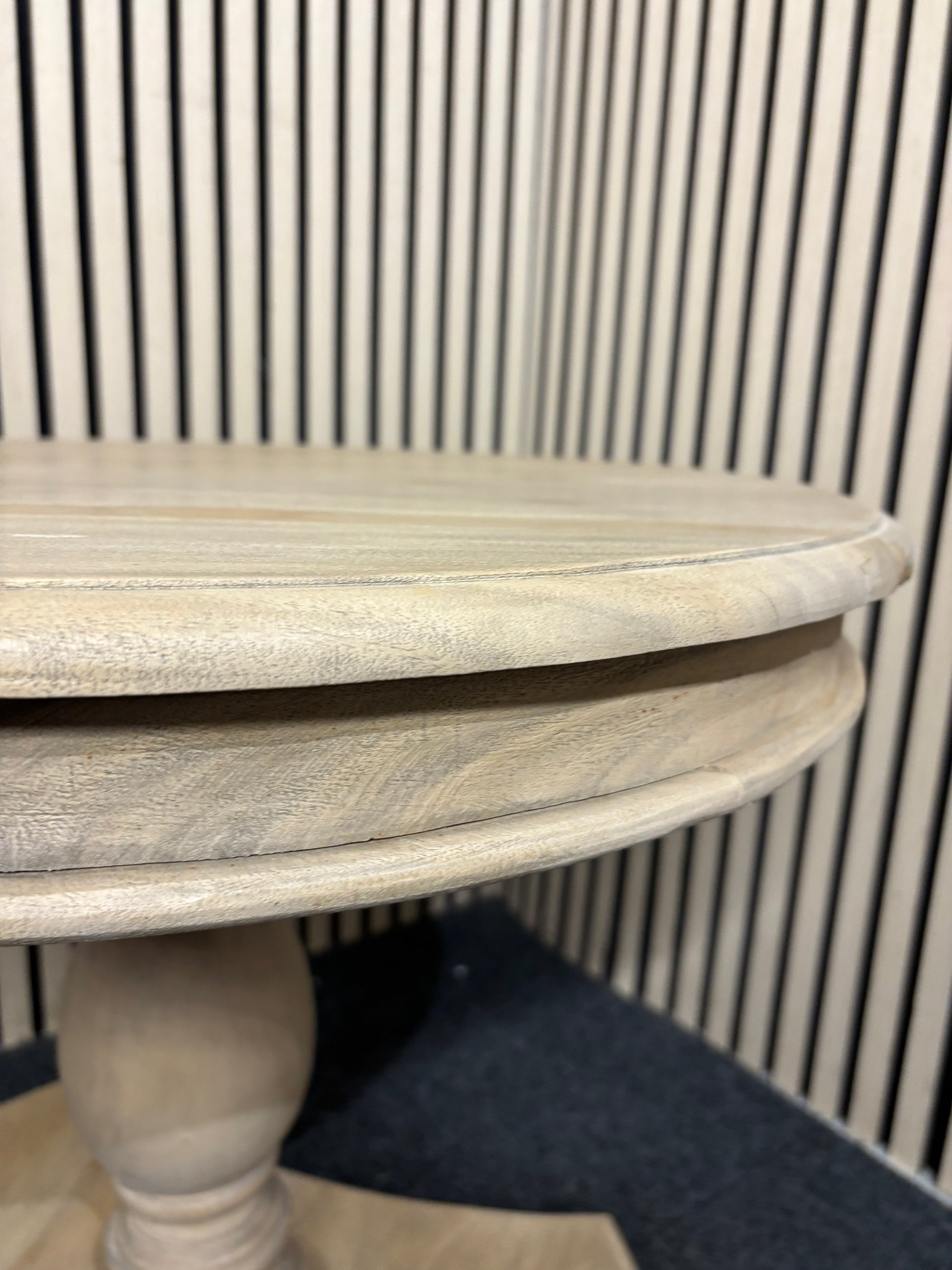 Solid natural wood circular wine table with bun feet  43541