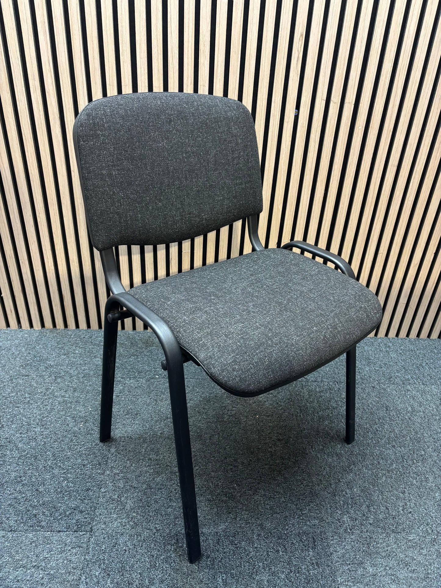Charcoal fabric black framed stacking chair