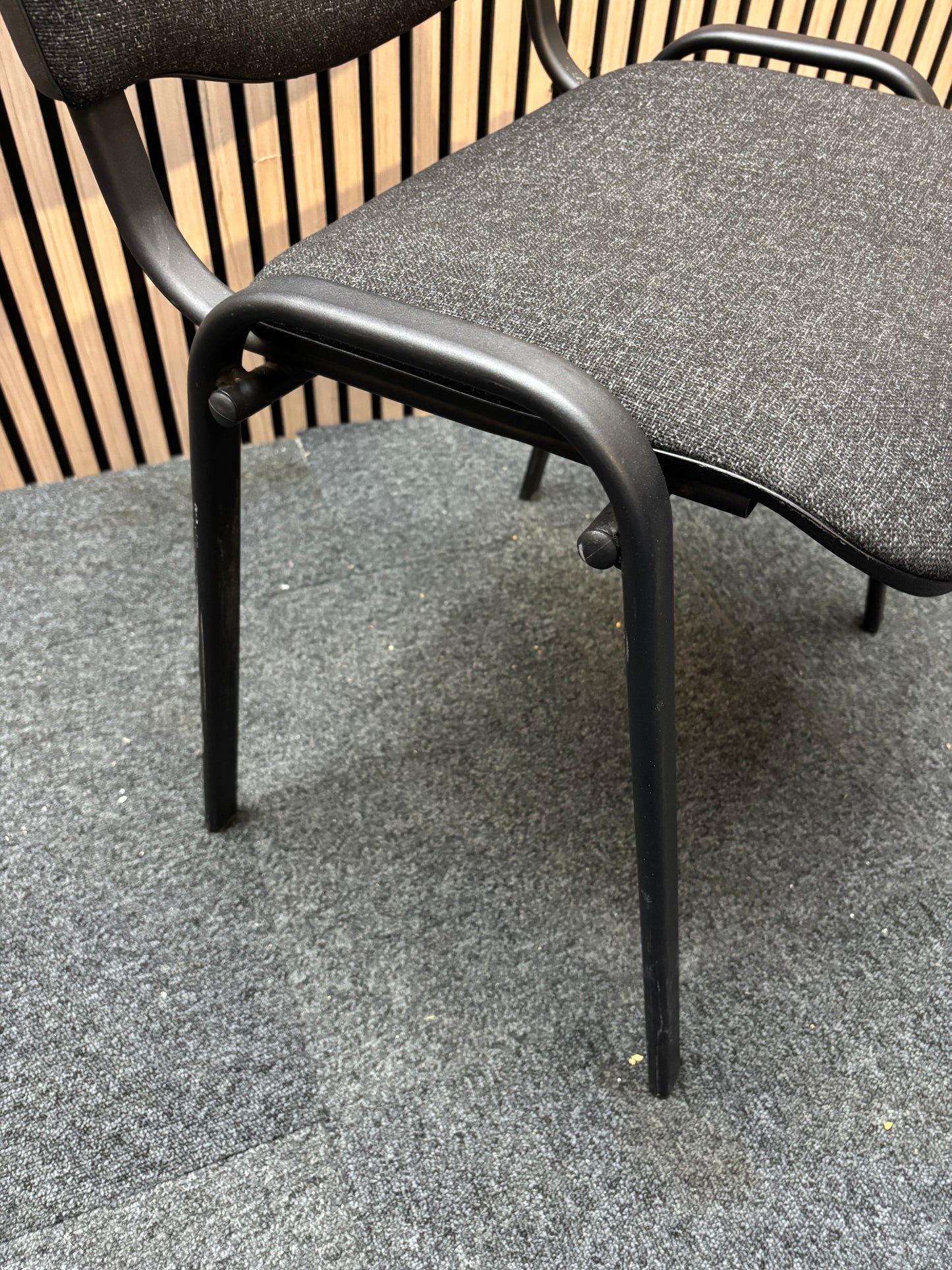 Charcoal fabric black framed stacking chair