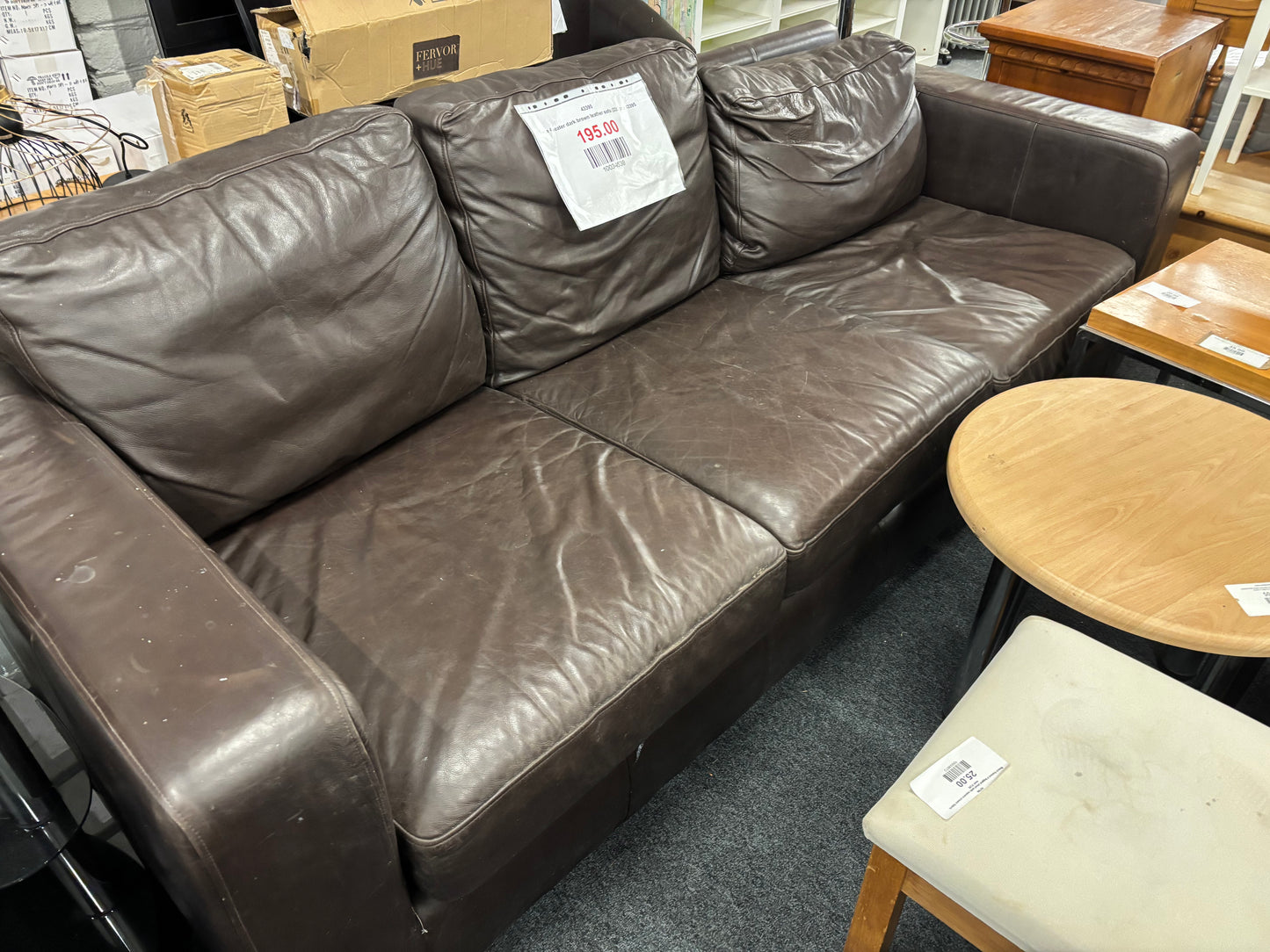 Large 4 seater dark brown leather sofa (220 cm) 43395