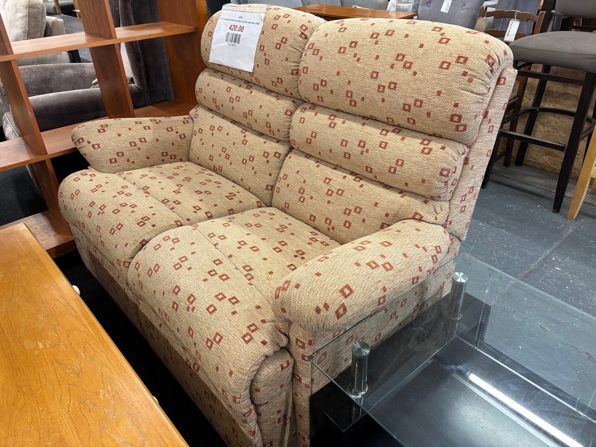 2+1+1 cream and wine mix fabric recliner sofa suite  43422