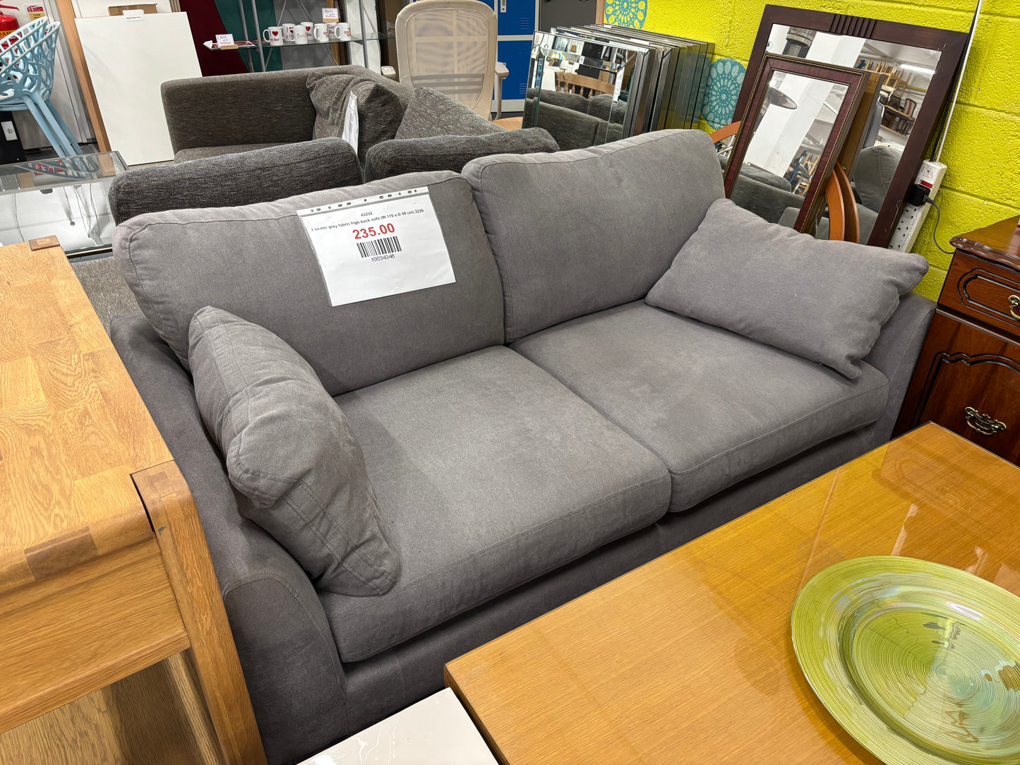 2 seater grey fabric high back sofa (W 170 x D 59 cm) 2226