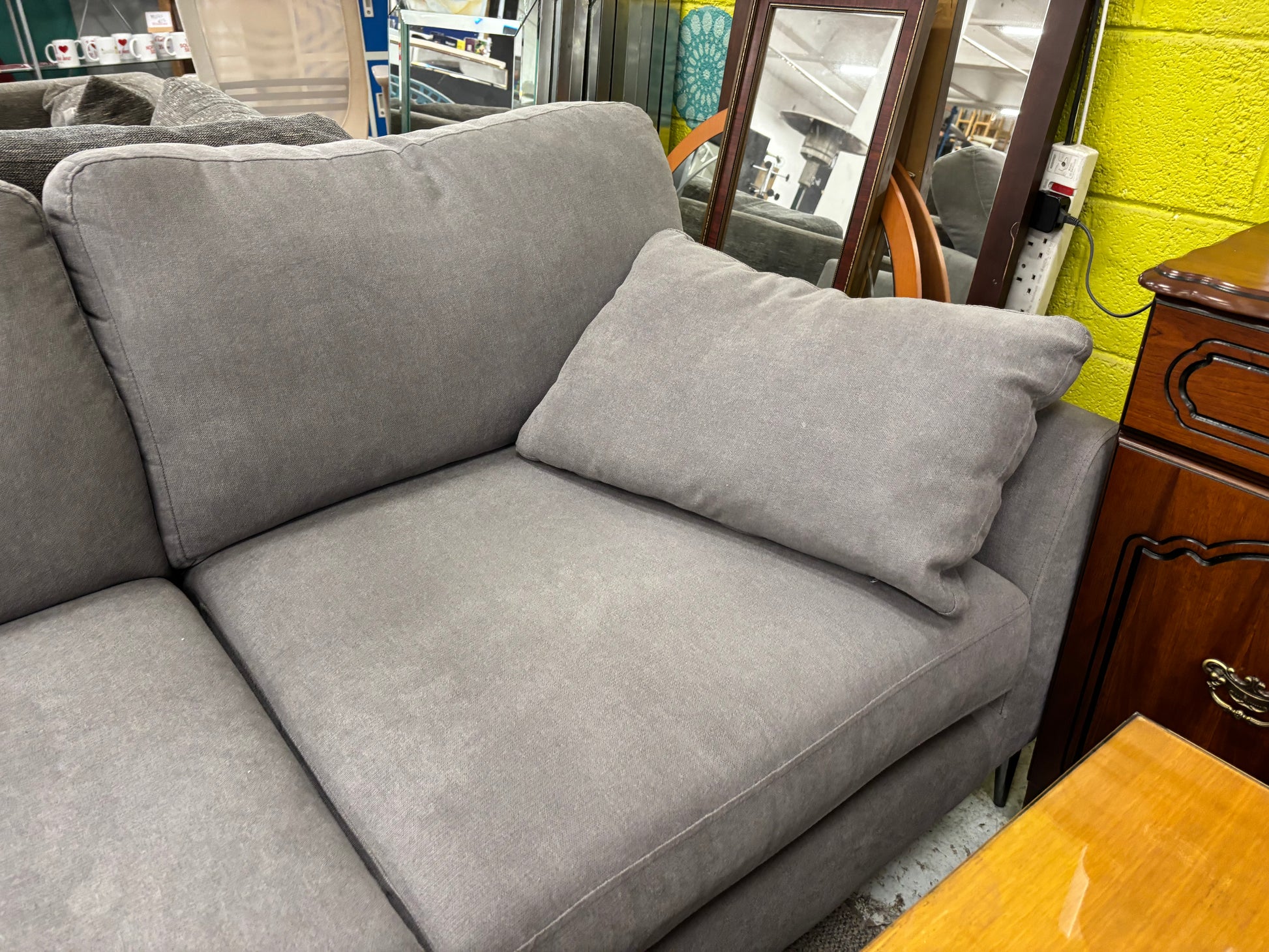 2 seater grey fabric high back sofa (W 170 x D 59 cm) 2226