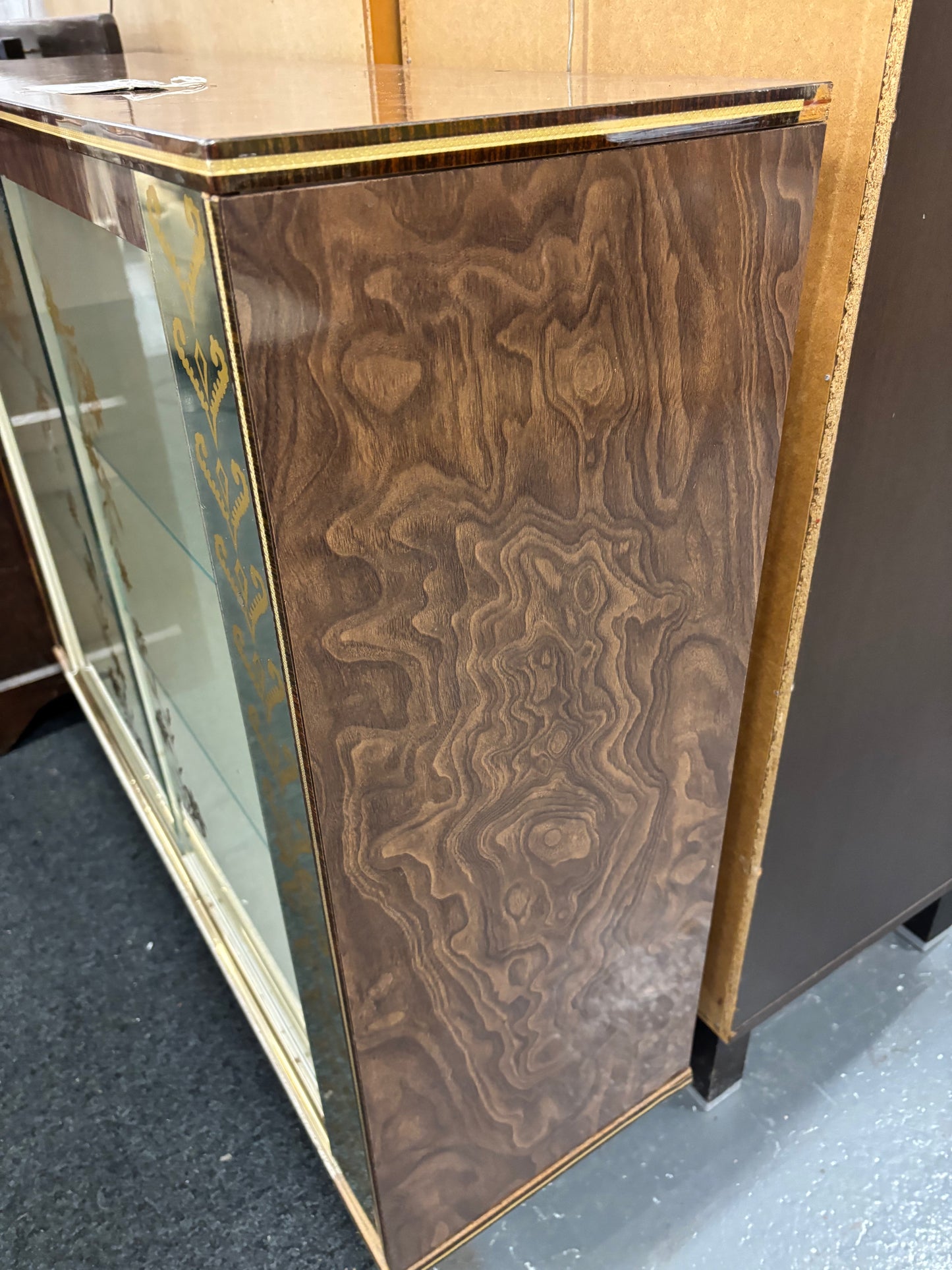 Retro sliding glass door dark wood display cabinet (H 92 x W 106 x D 30 cm) 43483