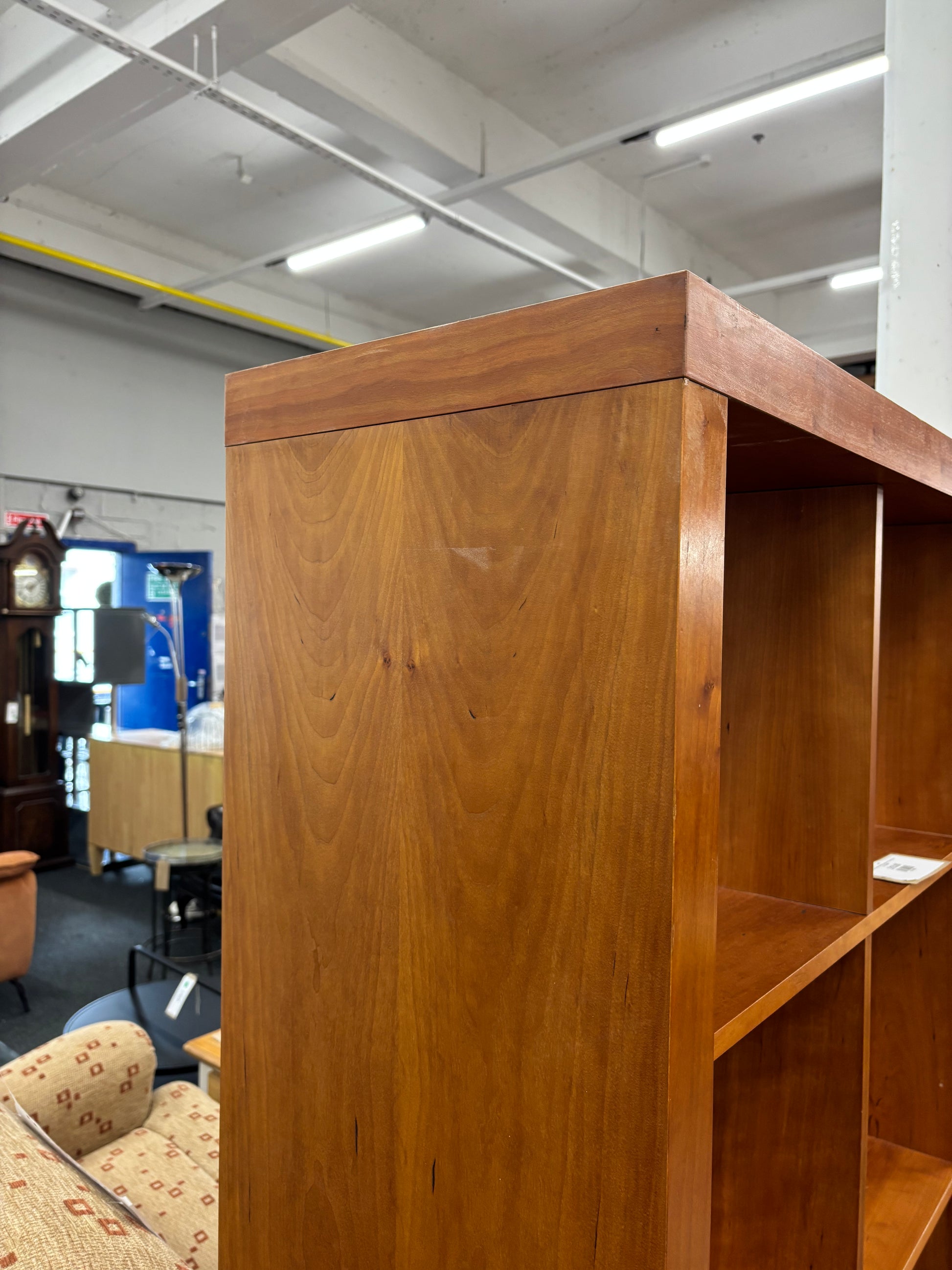 Teak open bookcase unit on castors (H  173 x W 163 x D 36 cm) 43442