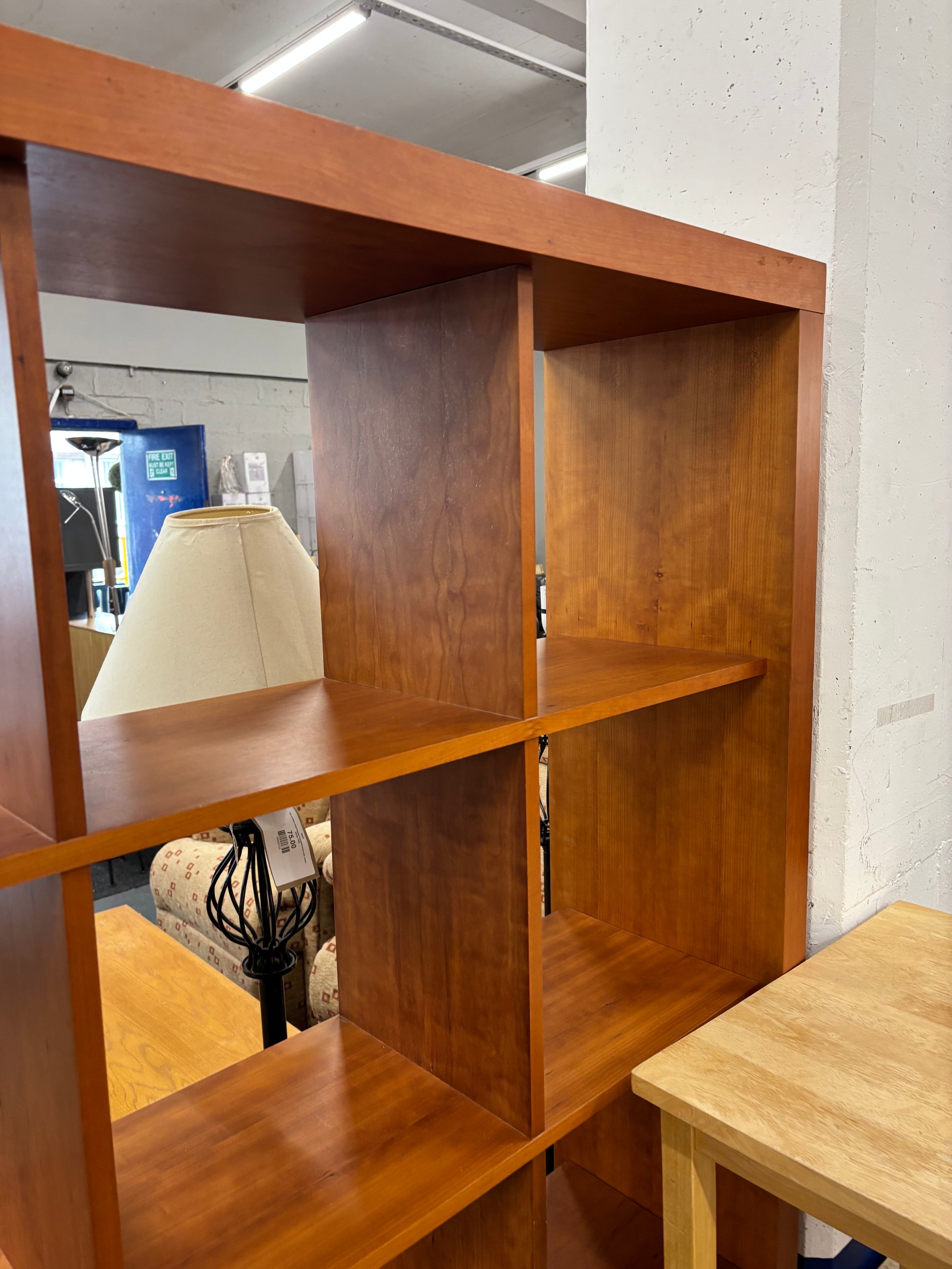 Teak open bookcase unit on castors (H  173 x W 163 x D 36 cm) 43442