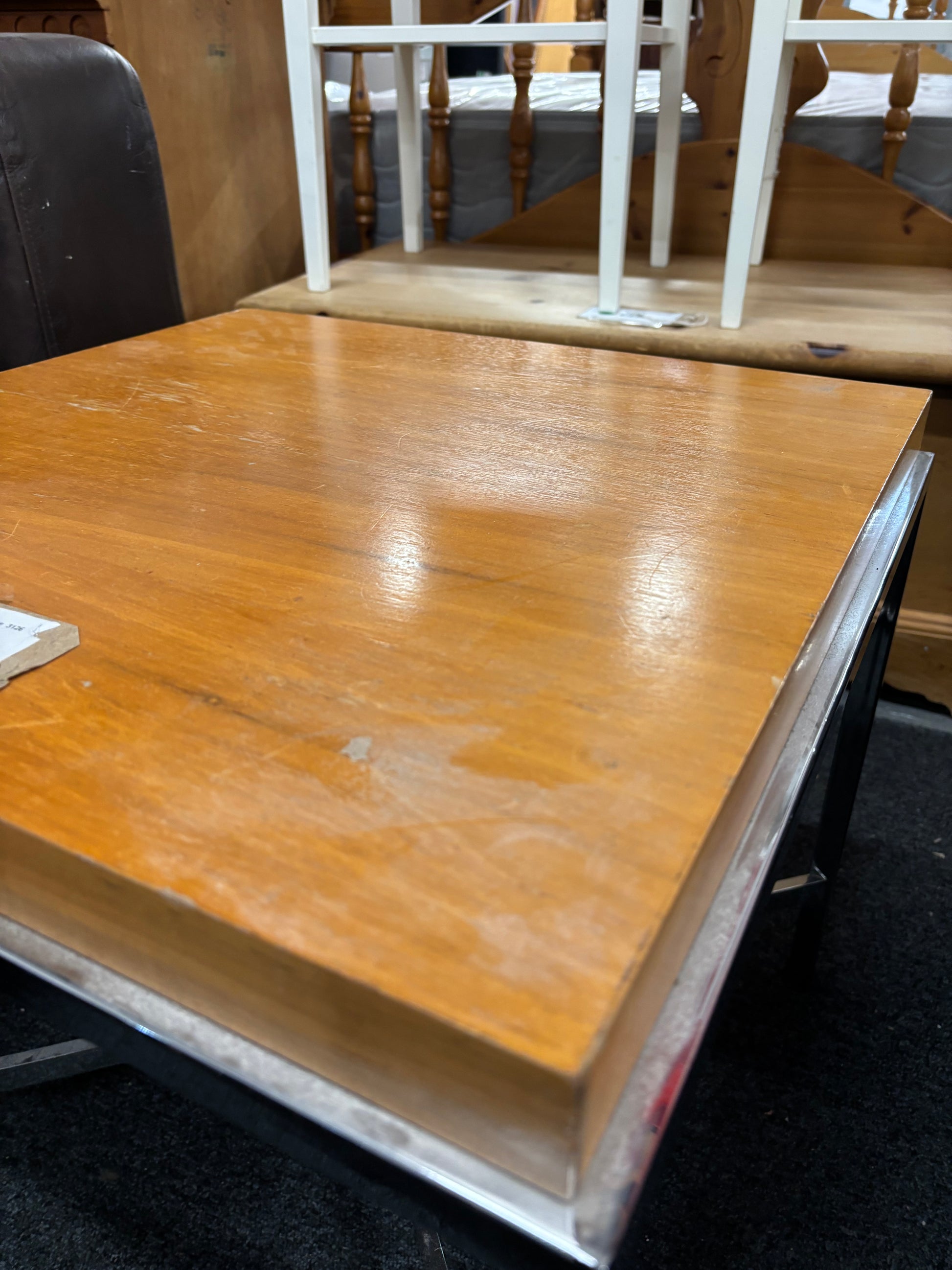 Small cherry square lamp table with chrome frame  3126