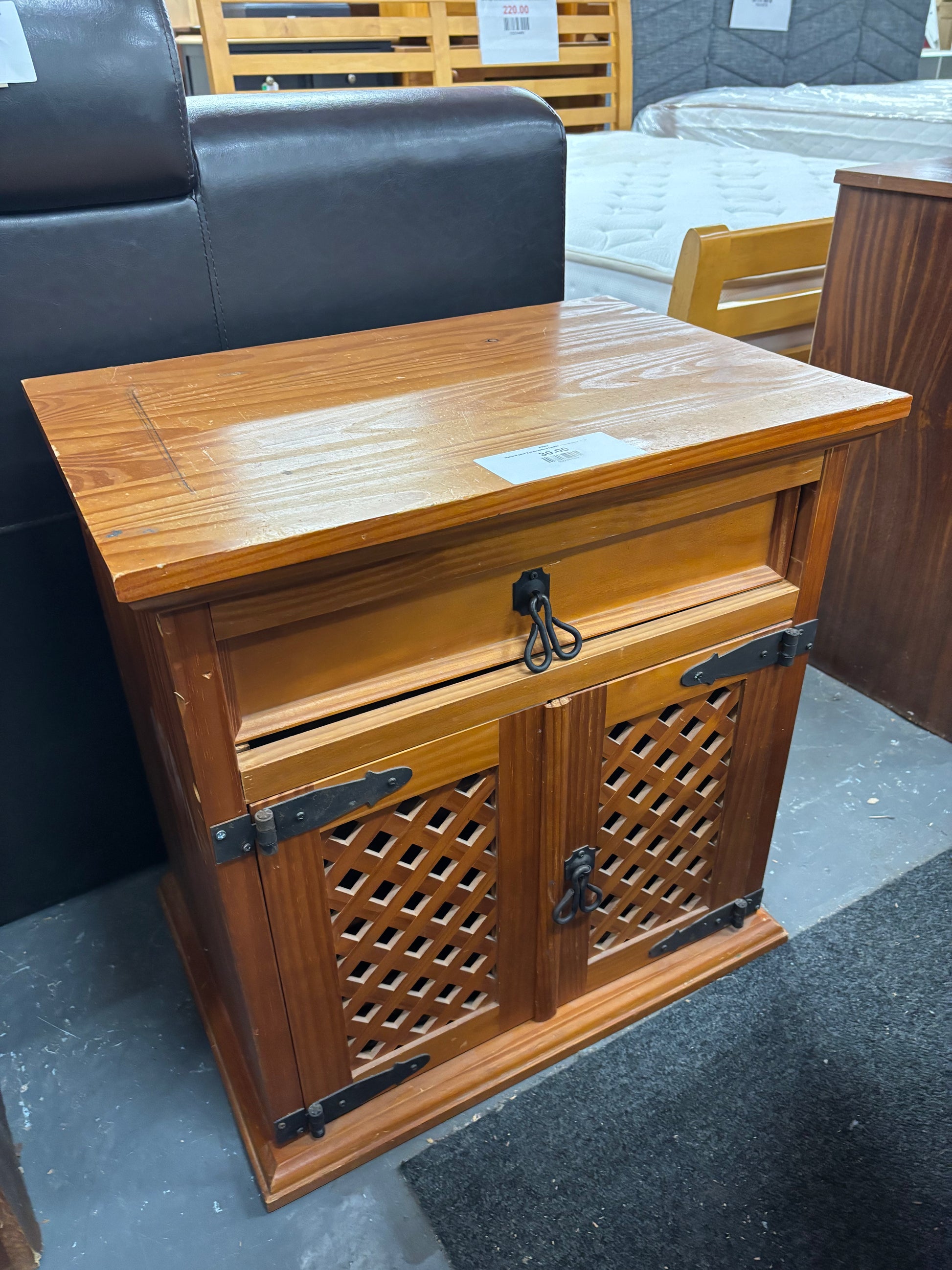 Natural pine 2 door lattice locker with drawer  3126