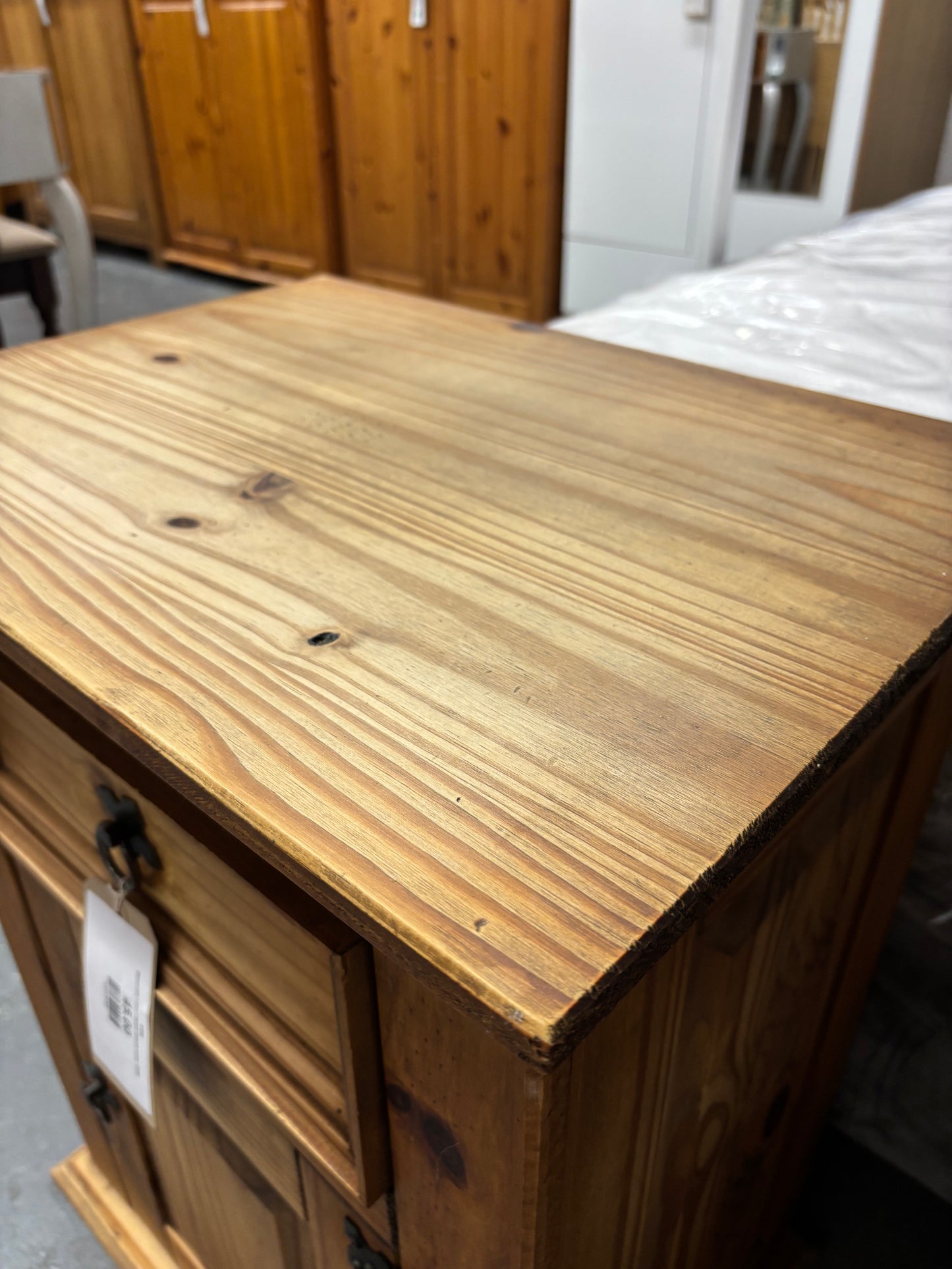 Waxed pine 1 door 1 drawer bedside locker  43608