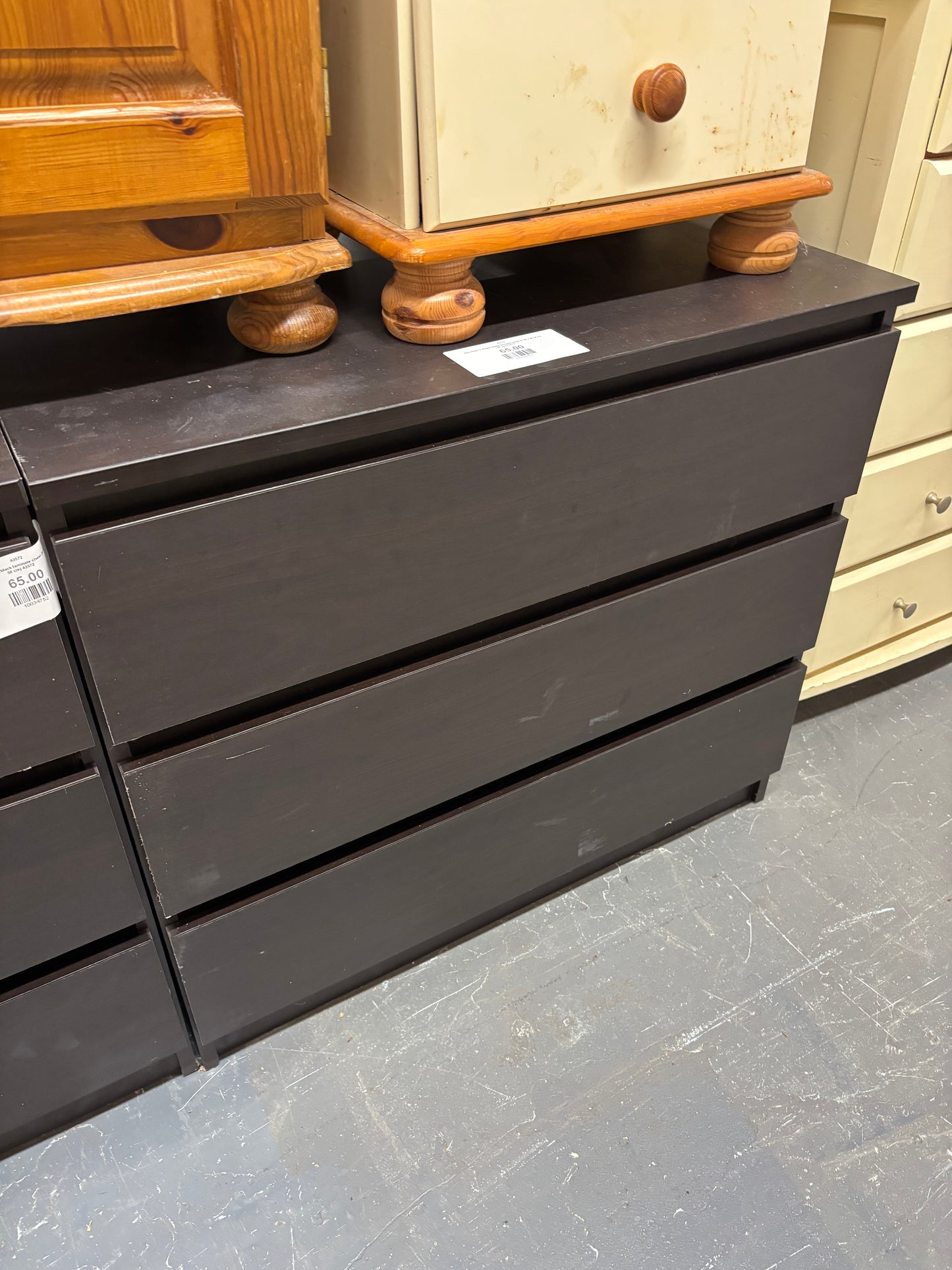 Ikea malm 3 drawer black laminate chest (H 69 x W 78 x D 50 cm) 43572