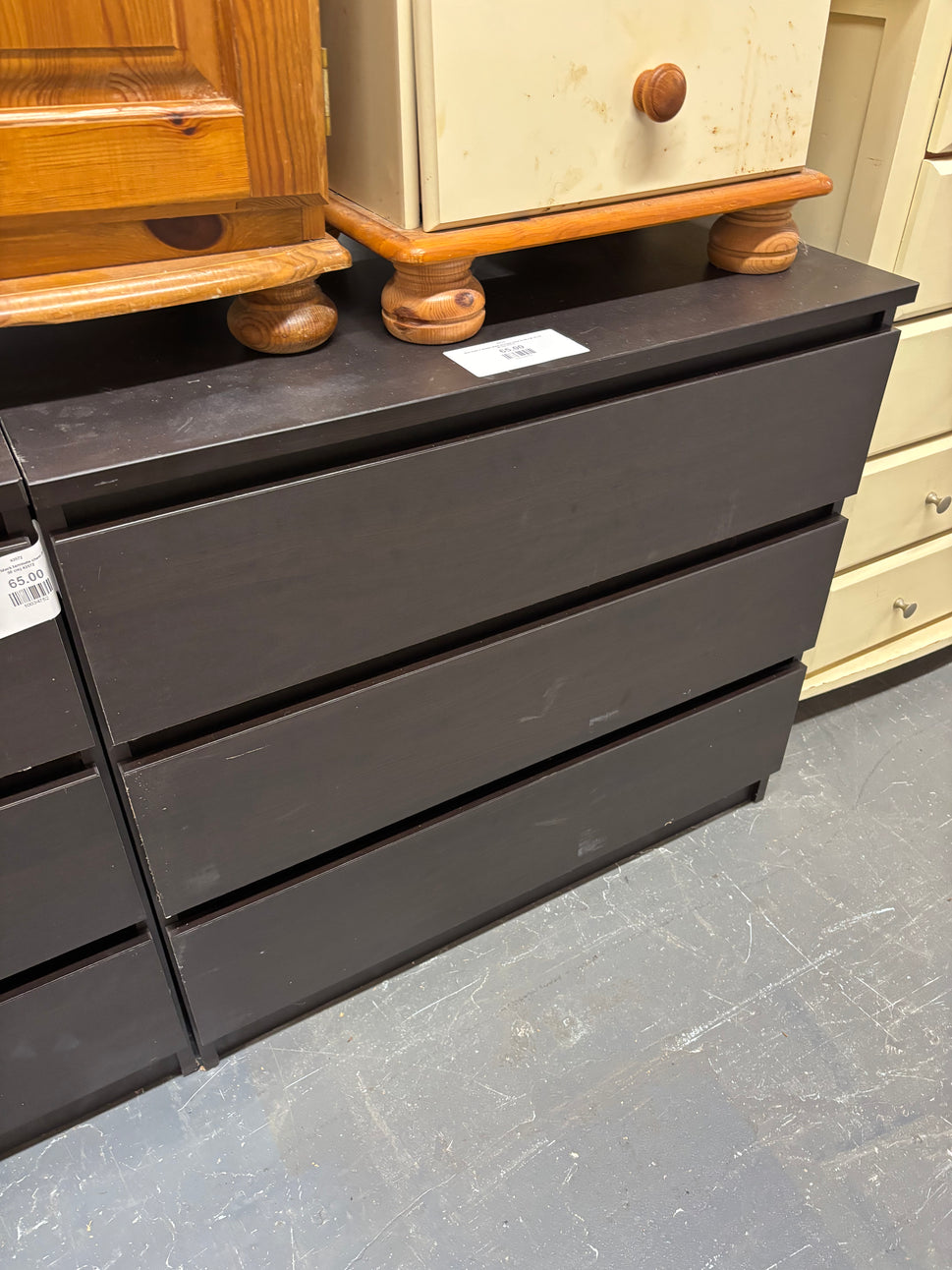 Ikea malm 3 drawer black laminate chest (H 69 x W 78 x D 50 cm) 43572