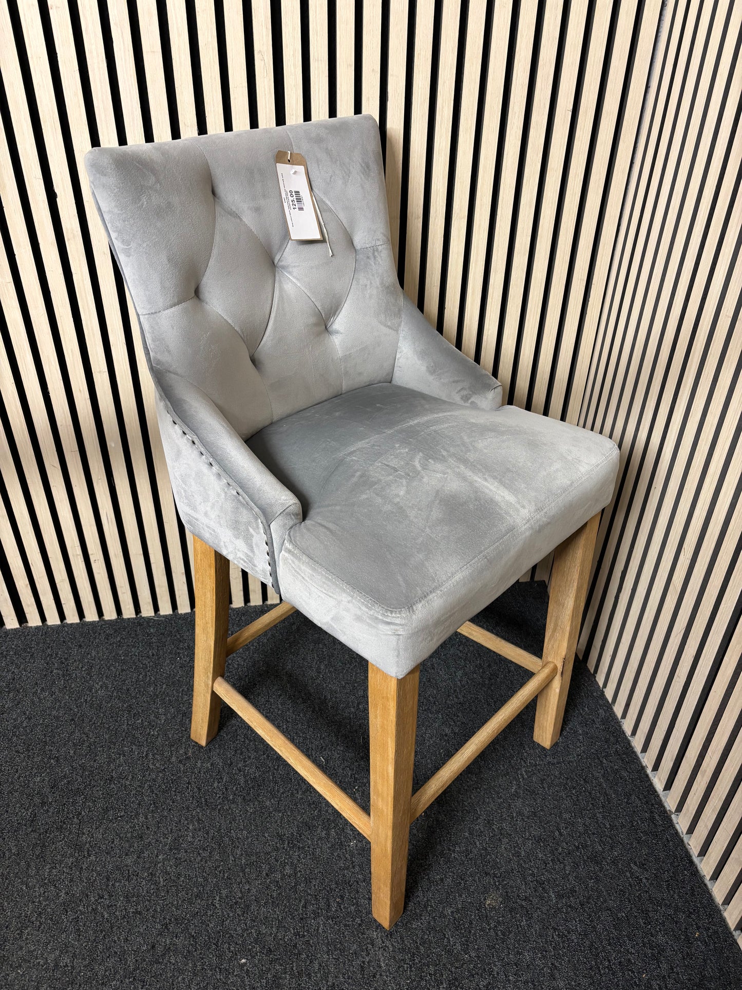 Grey velour fabric high back kitchen bar stool with solid wooden frame 43441