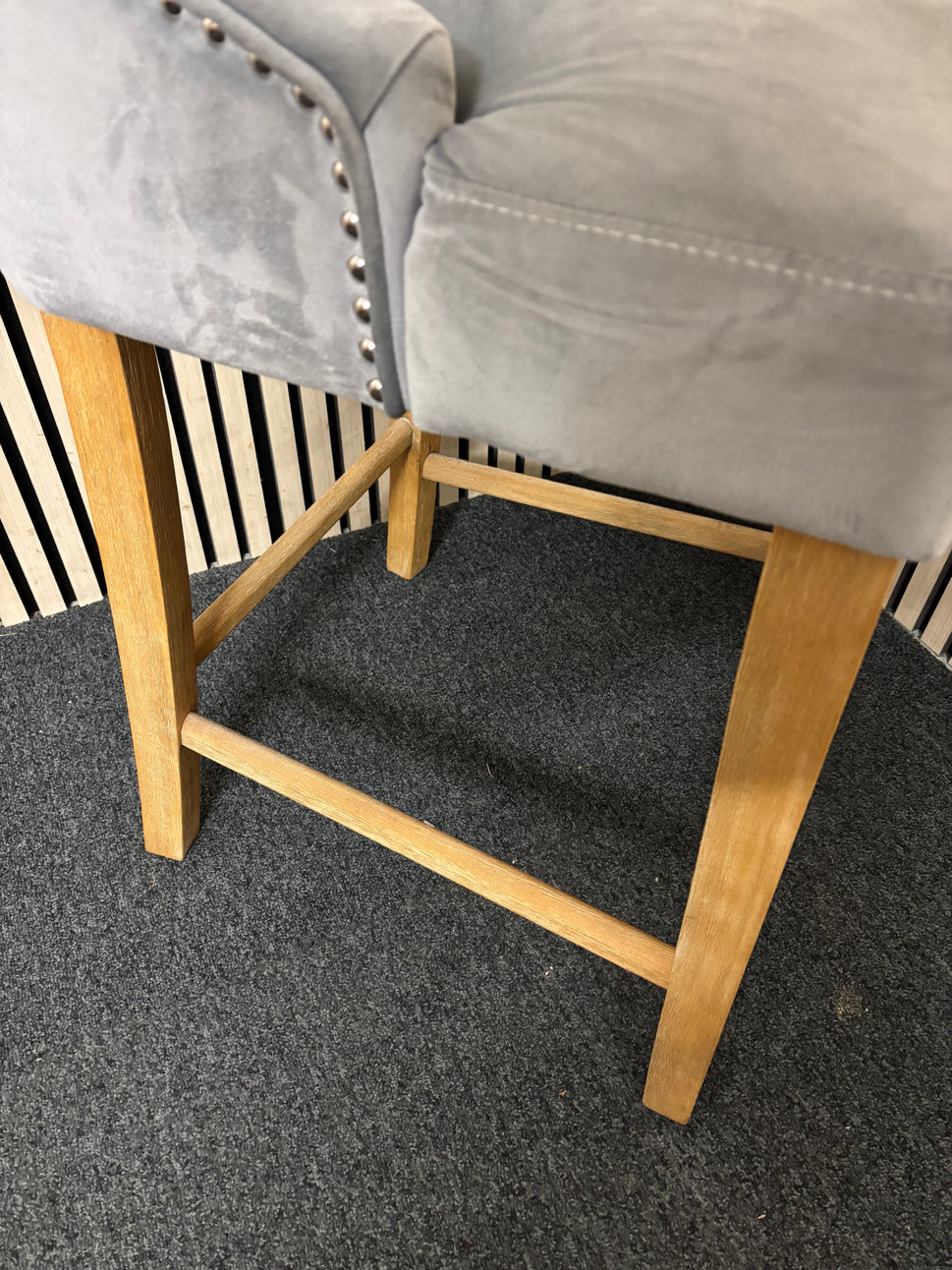 Grey velour fabric high back kitchen bar stool with solid wooden frame 43441