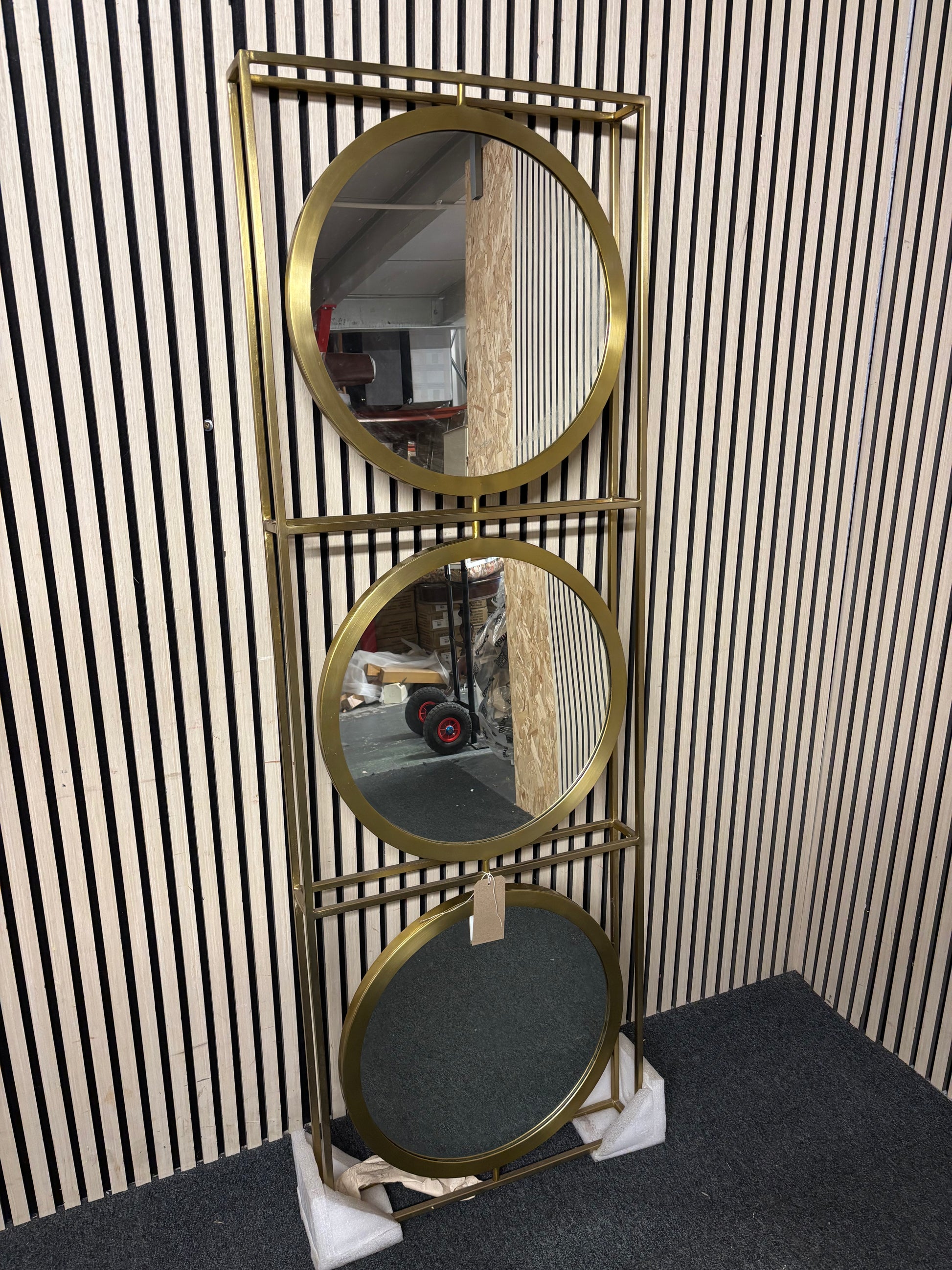 Tall brass stainted metal 3 section pivot display mirror 180Lx61Wx10D 43546