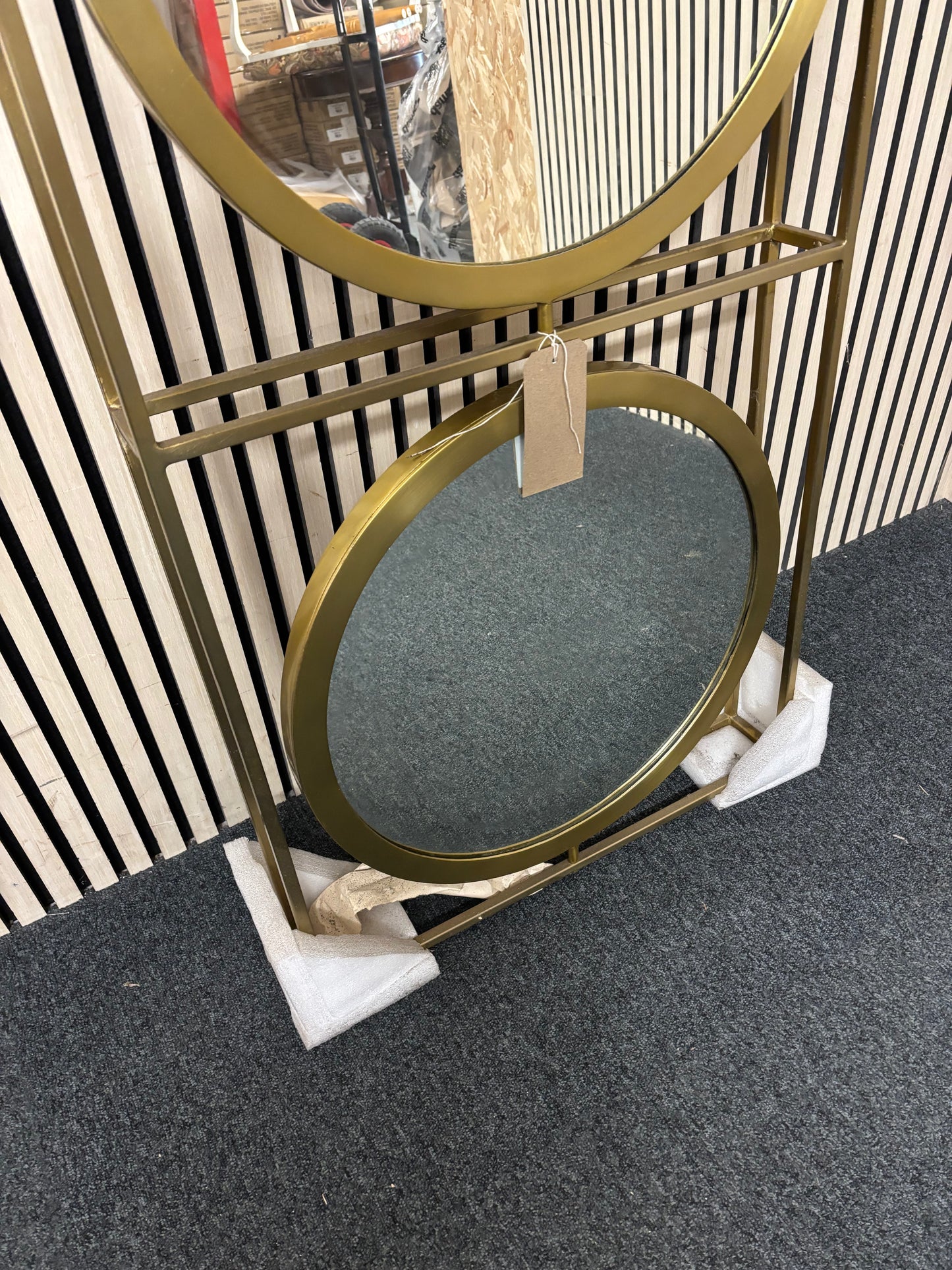 Tall brass stainted metal 3 section pivot display mirror 180Lx61Wx10D 43546