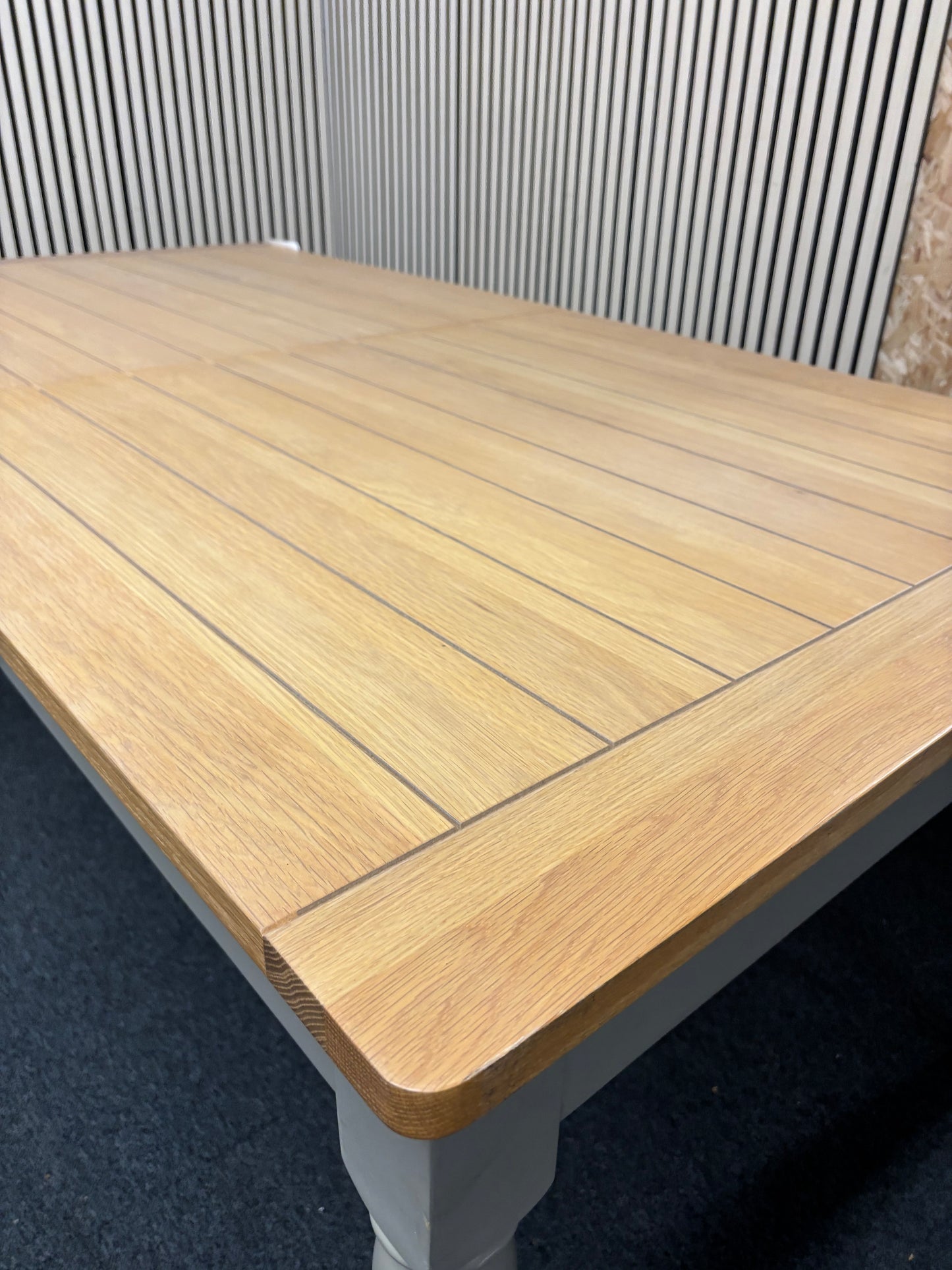 Large oak veneer extendable dining table with green painted frame 1800Lx920D 43530