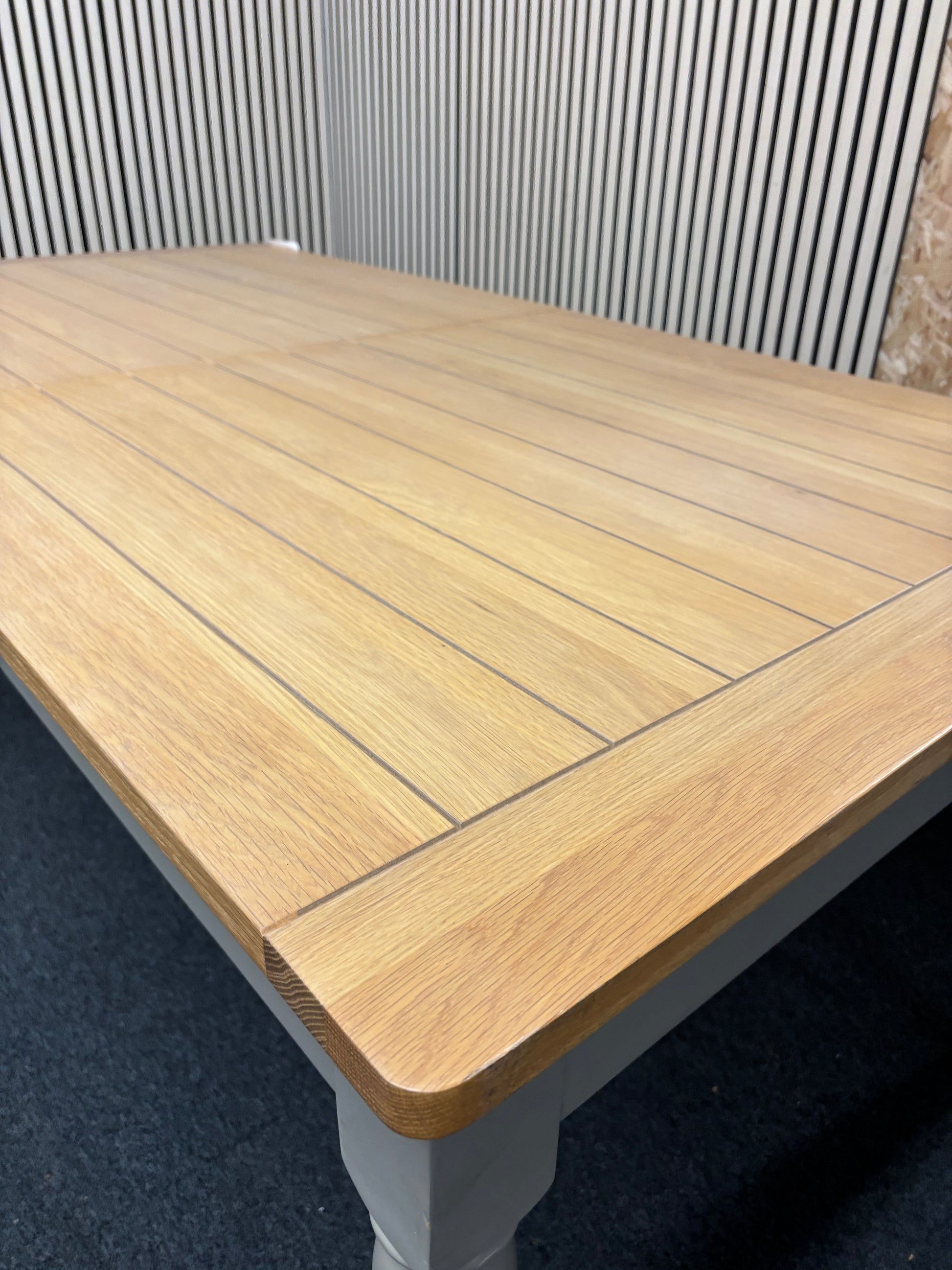 Large oak veneer extendable dining table with green painted frame 1800Lx920D 43530