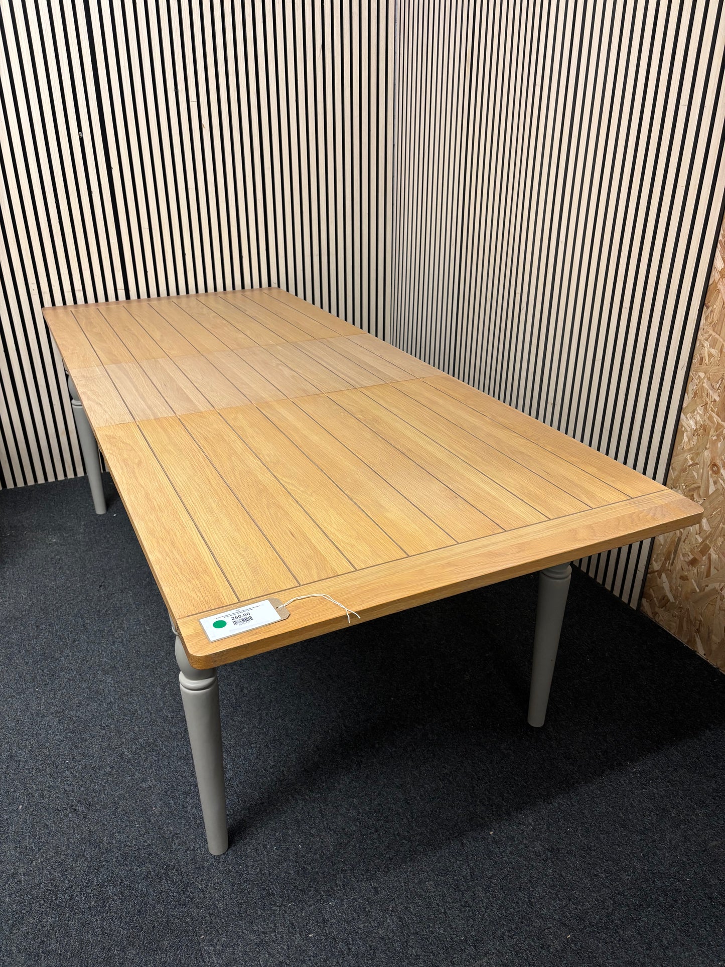 Large oak veneer extendable dining table with green painted frame 1800Lx920D 43530