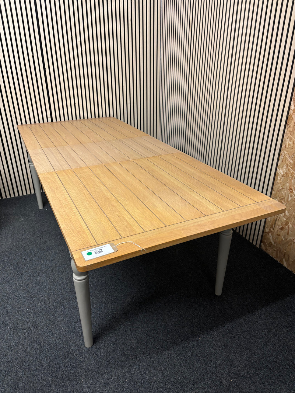 Large oak veneer extendable dining table with green painted frame 1800Lx920D 43530