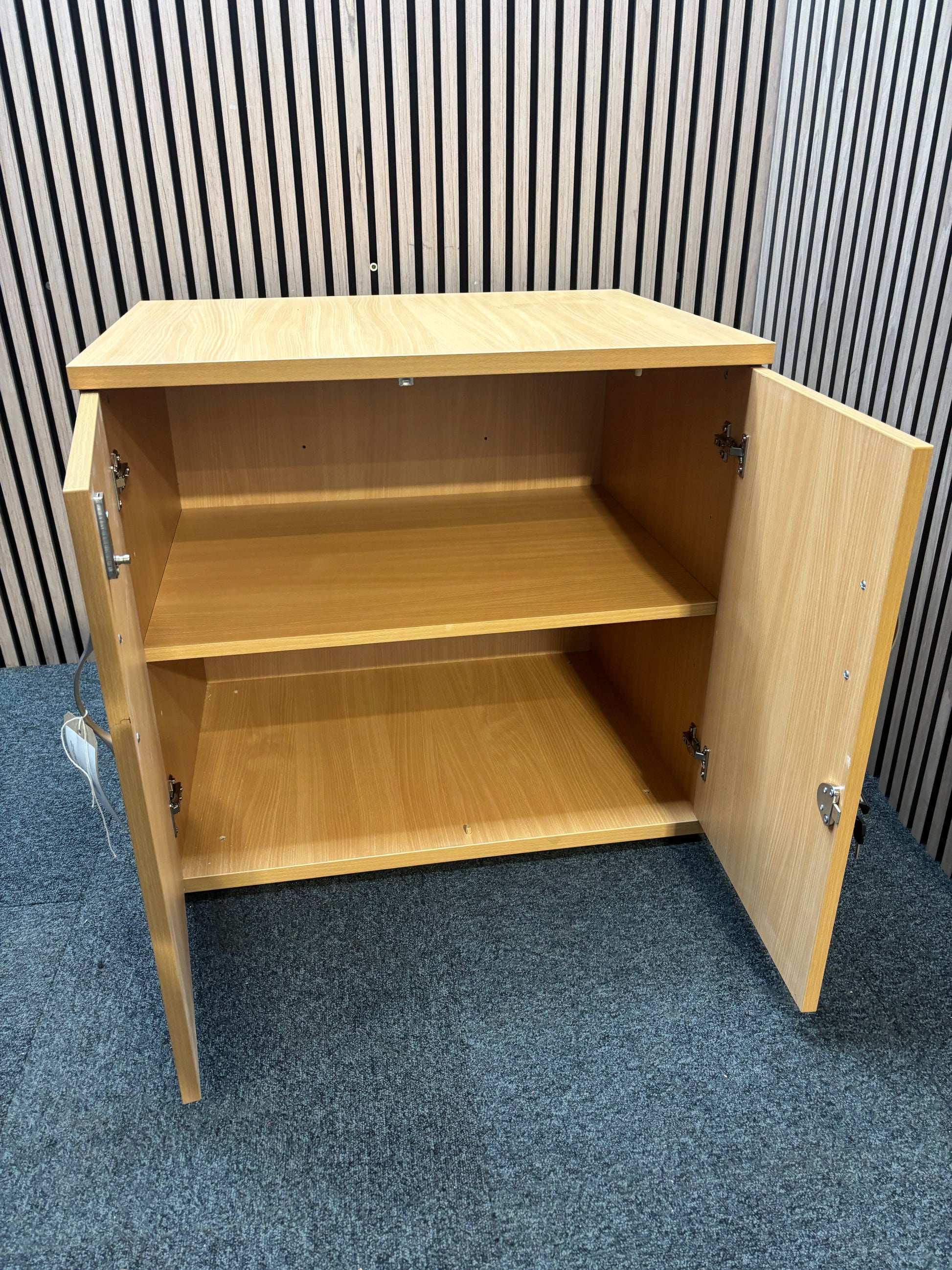 Universal double door cupboard 740mm high with 1 shelf in Beech (740mm High x 800mm Wide x 470mm Deep)