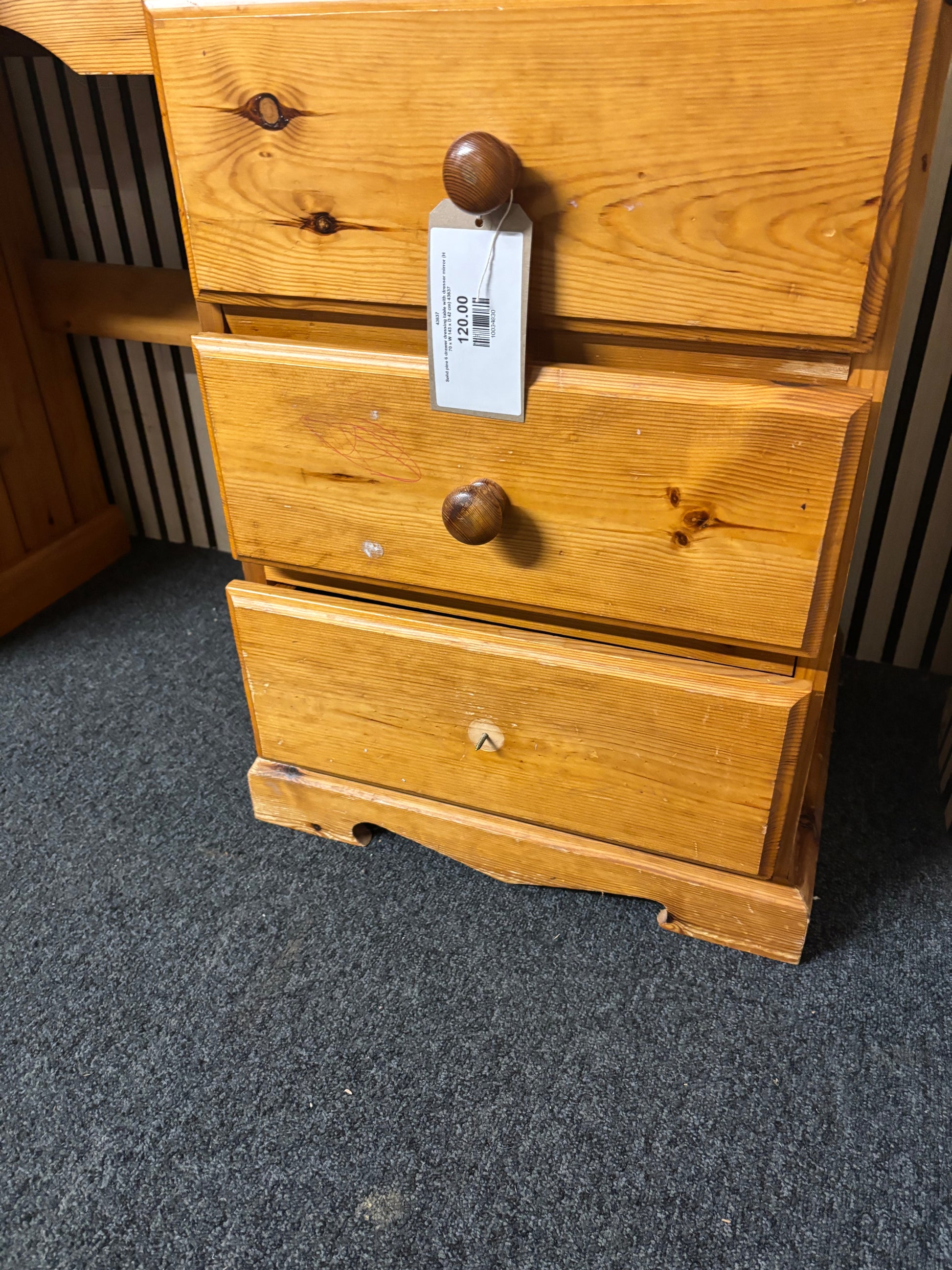 Solid pine 6 drawer dressing table with (H 70 x W 143 x D 42 cm) 43637